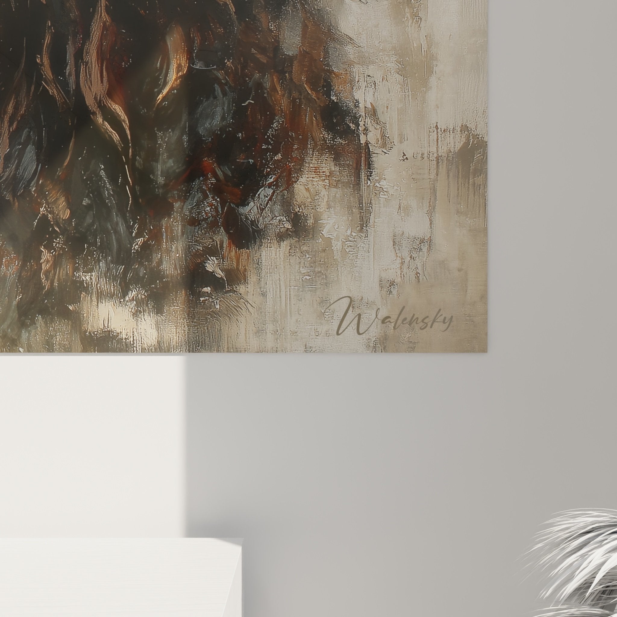 Vue ensemble tableau Springer Anglais décoration murale salon ambiance naturelle portrait chien