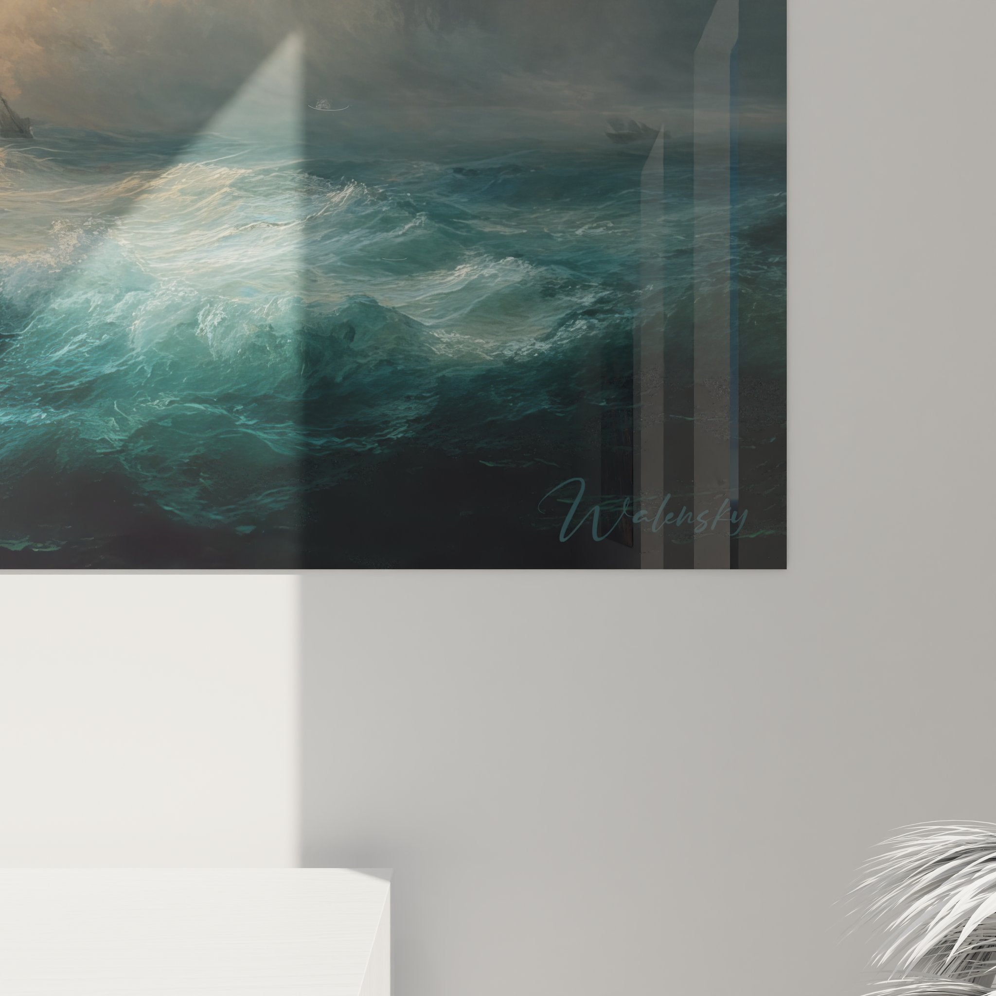 Vue ensemble tableau mural tempête mer vagues déferlantes art océanique décoratif