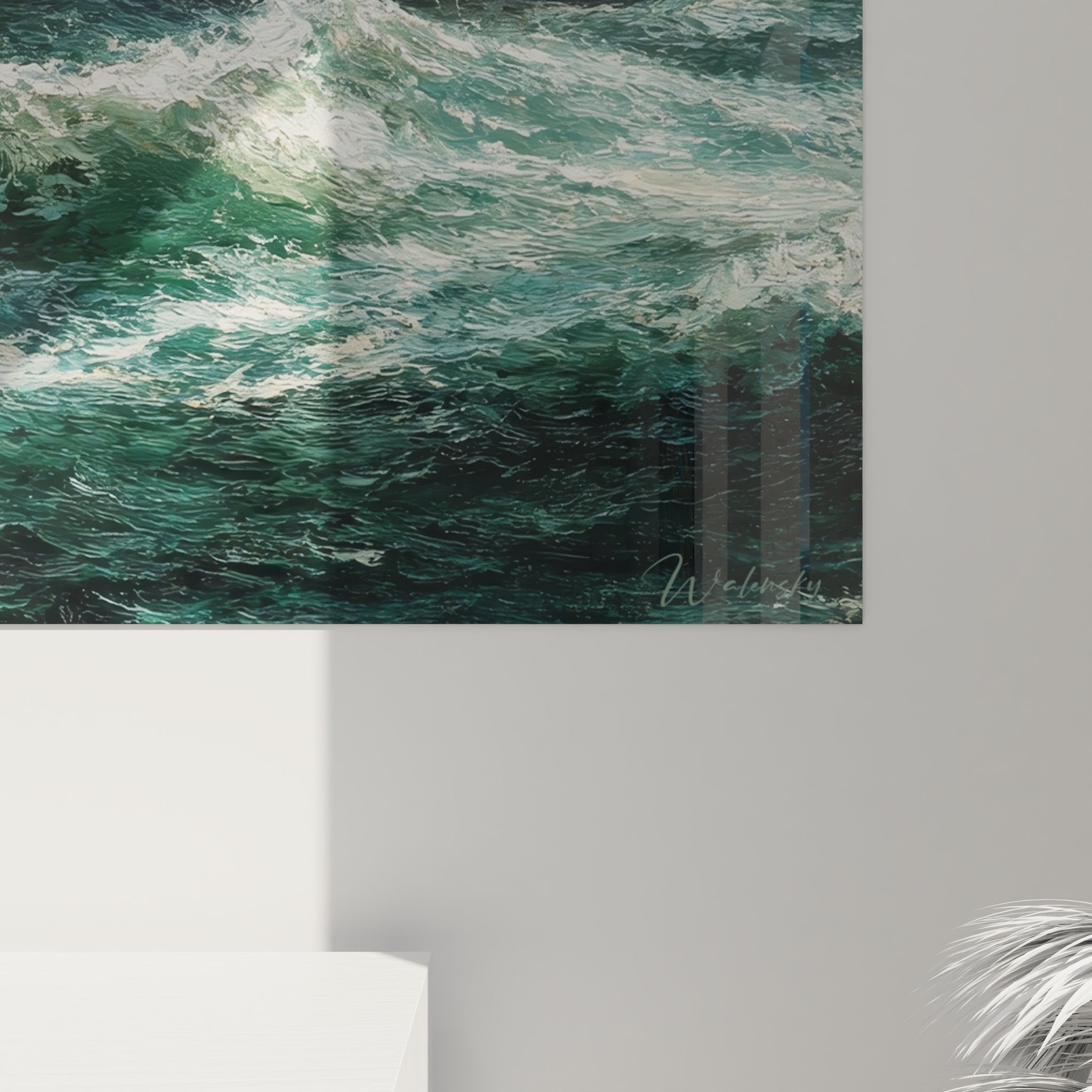 Vue ensemble tableau mural tempête océan dans intérieur moderne décoration art maritime