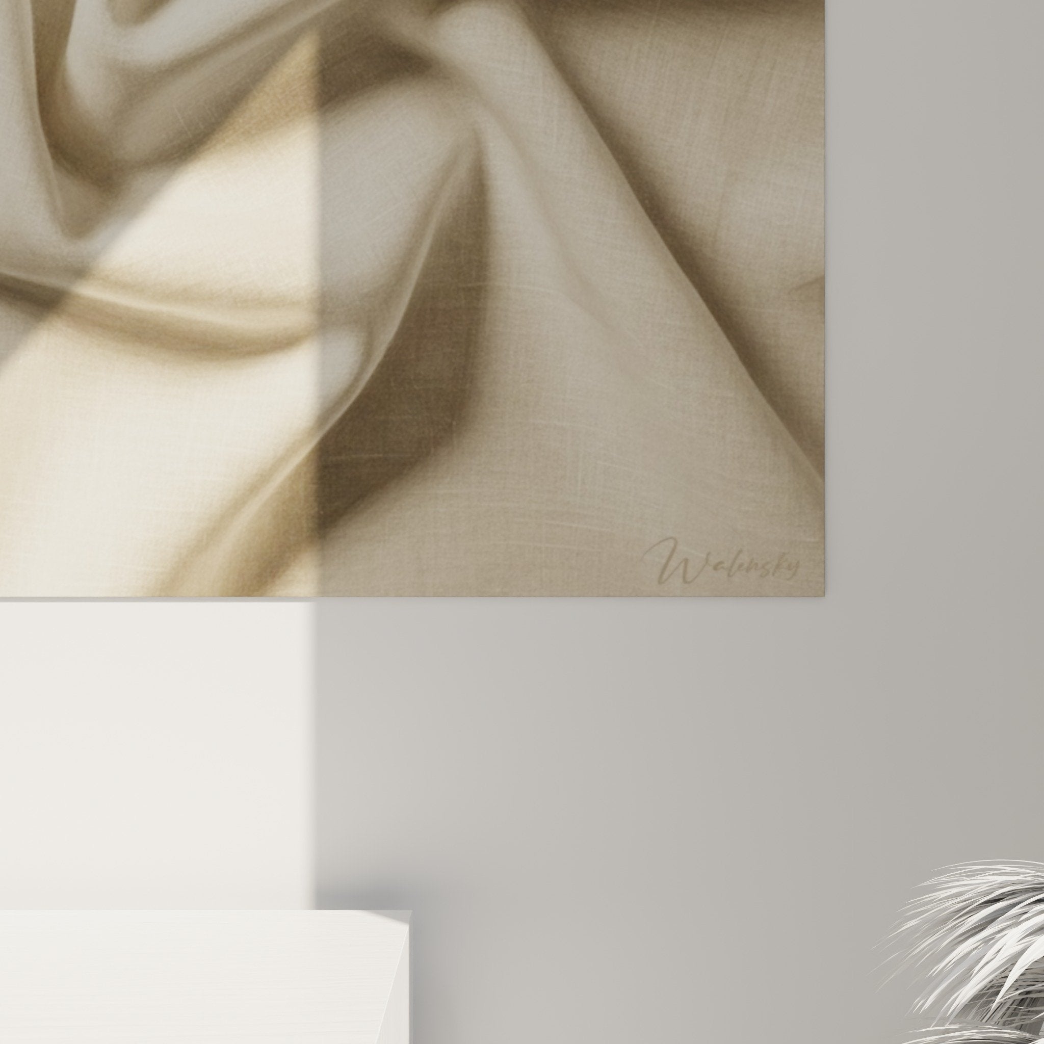 Übersicht Beige-Textiltafel im Zen-Wohnzimmer natürliche Japandi-Dekoration