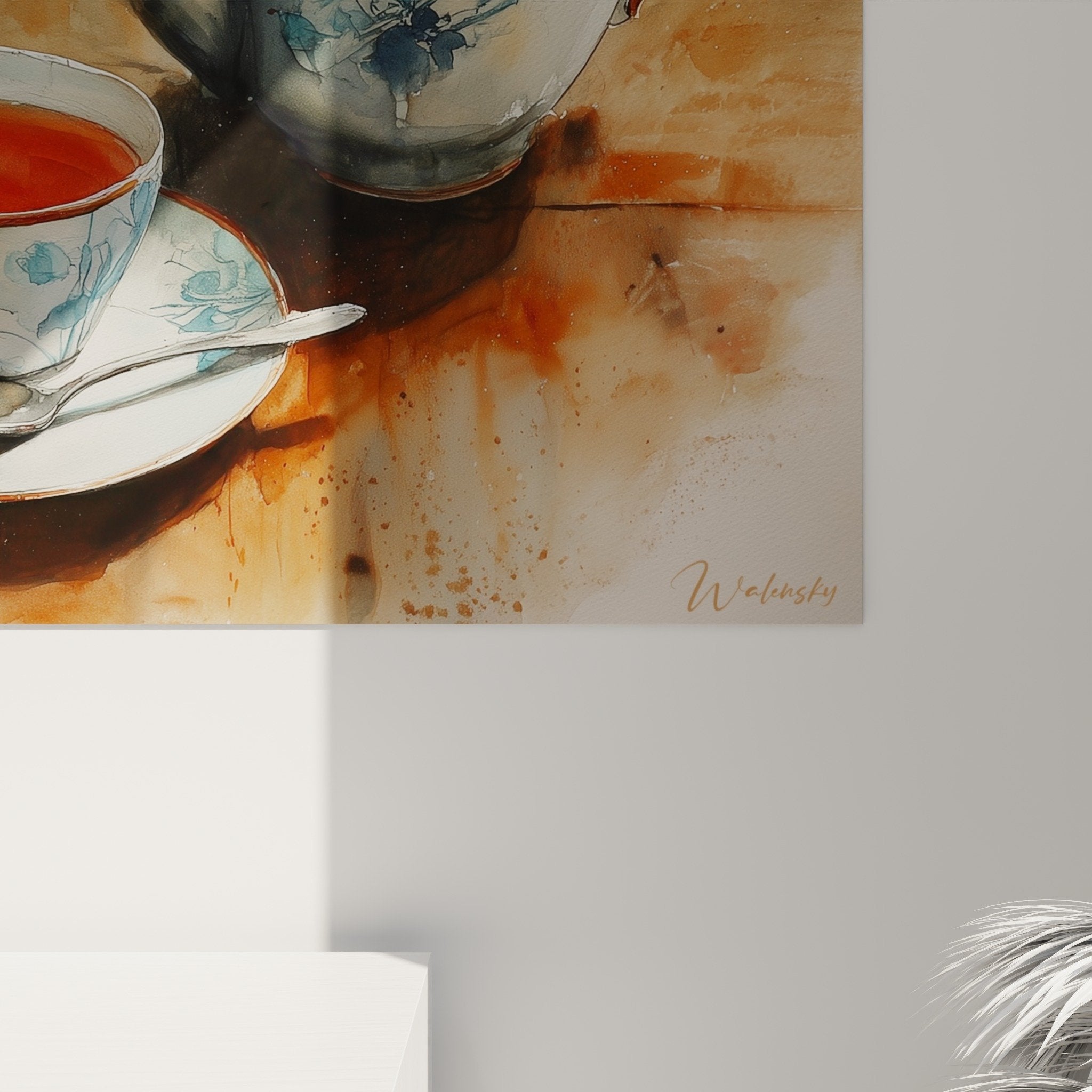 Vue ensemble tableau théière japonaise aquarelle service thé complet fleurs cerisier