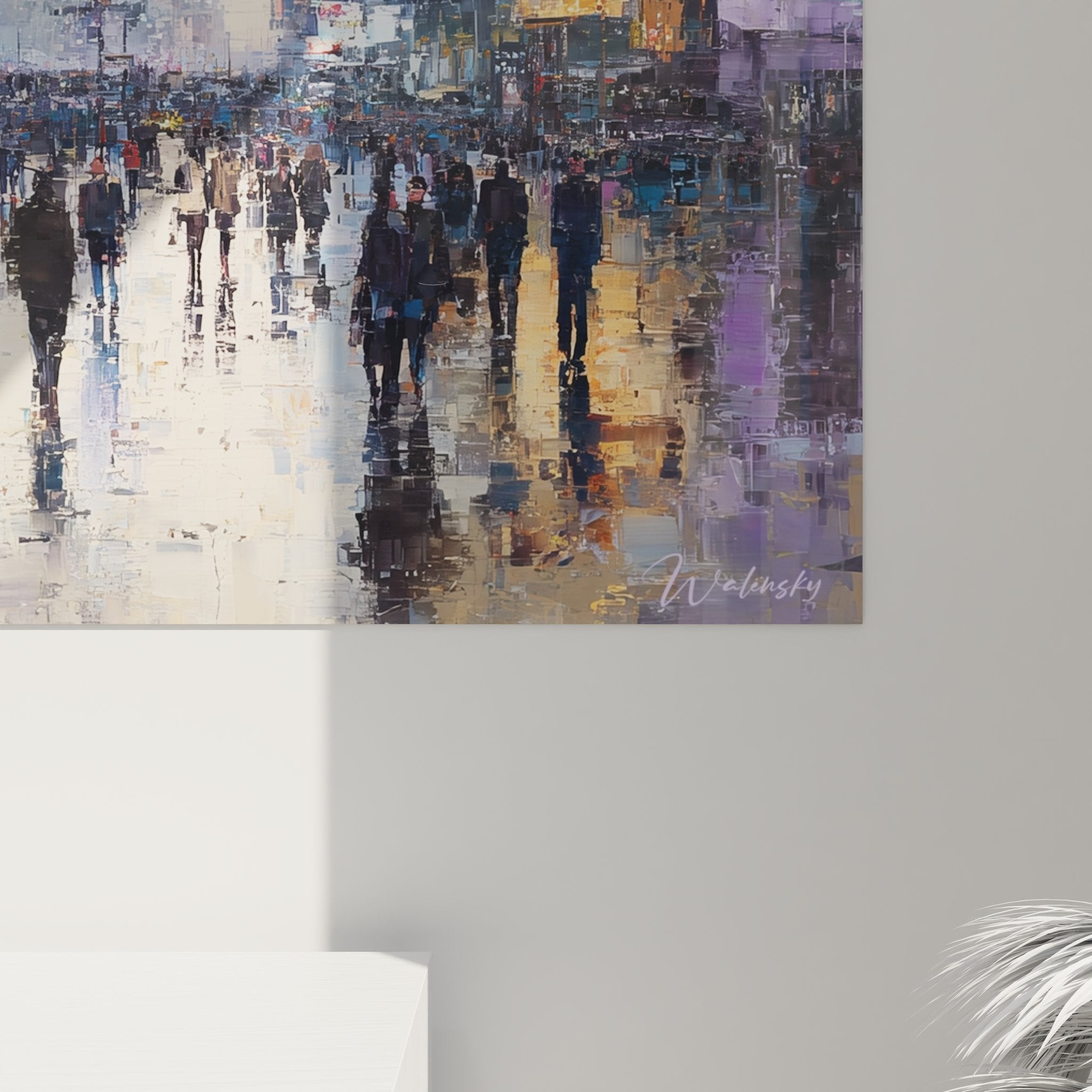 Vue ensemble tableau mural Times Square pluie avec gratte-ciels Manhattan et passants reflétés