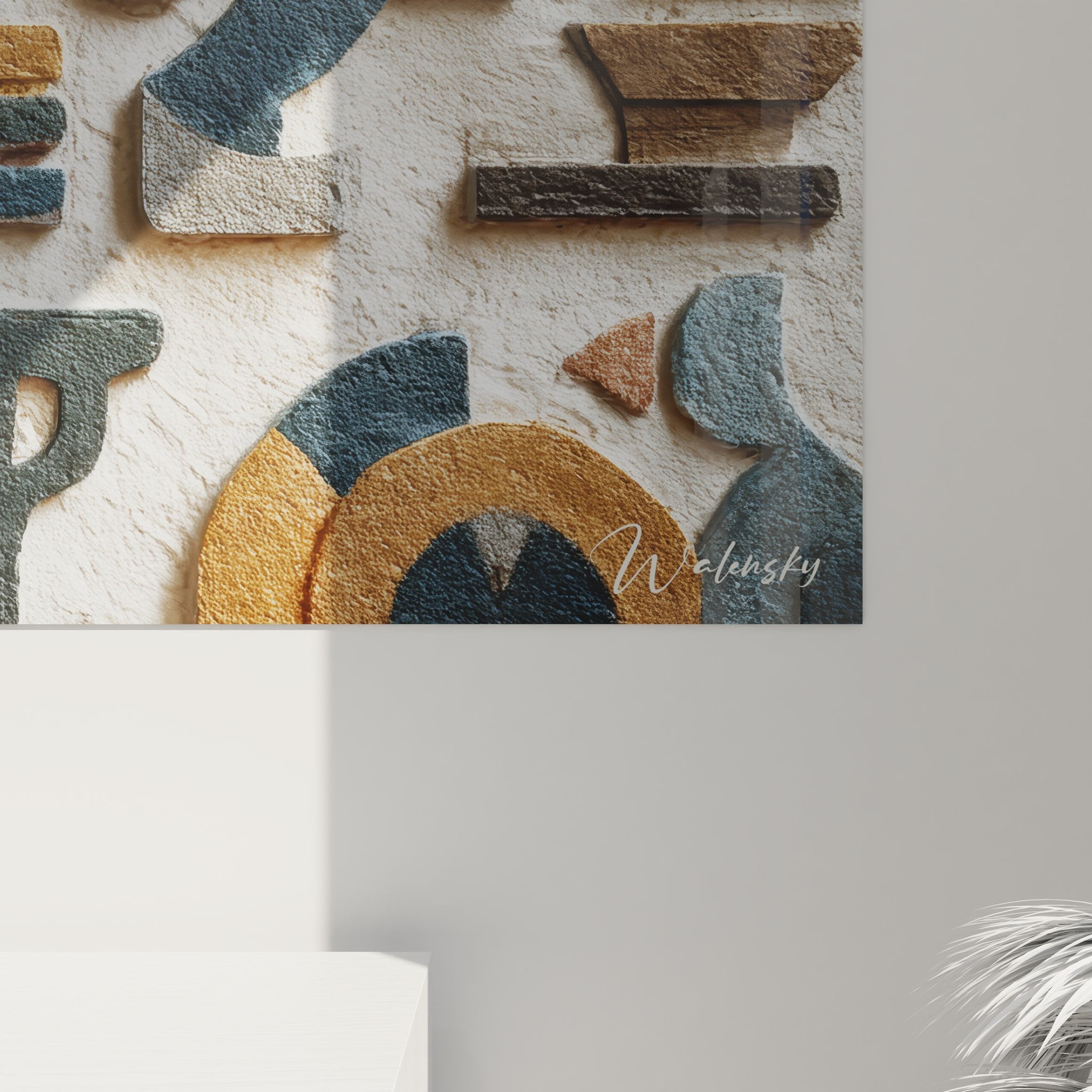 Vue ensemble tableau mural art tribal africain motifs géométriques composition décorative ethnique moderne