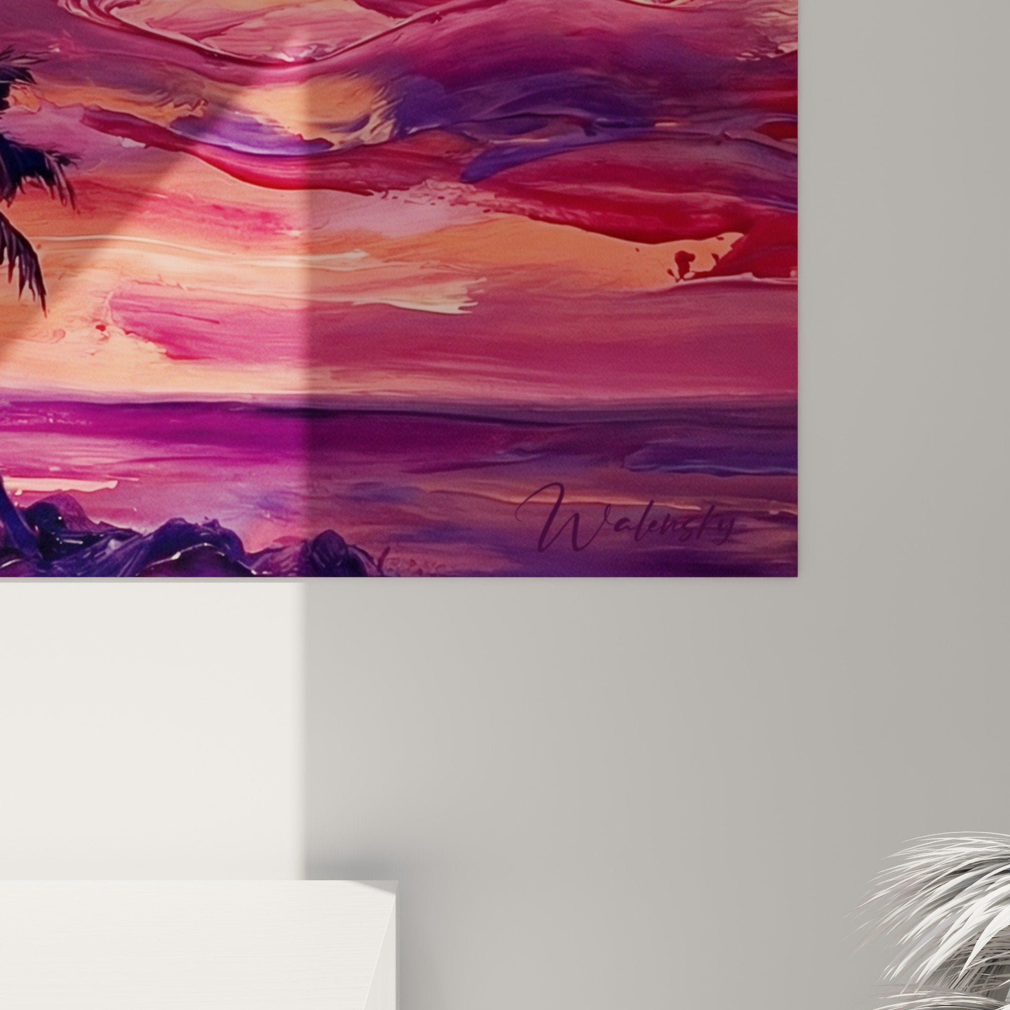 tropical sunset painting with palm tree wall art interior decoration bali
