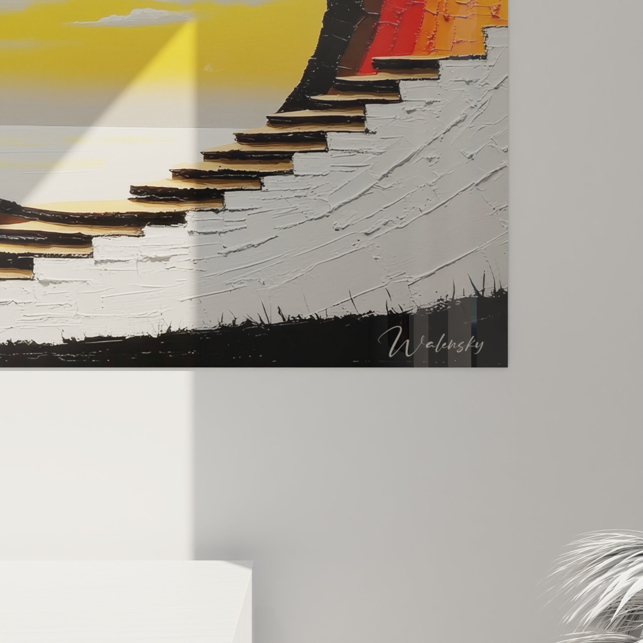 Vue ensemble tableau mural moderne tunnel soleil couchant portal abstrait déco contemporaine