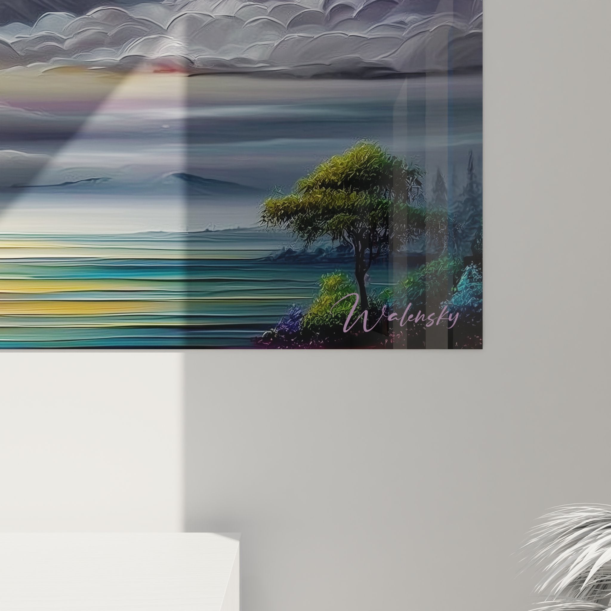 Gesamtansicht Wandbild stilisierte Ozeanwelle mit Akazienbaum Wanddekoration