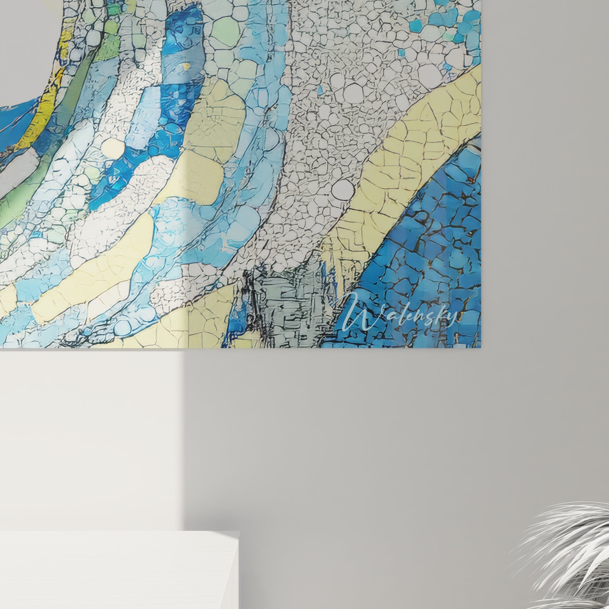 Vue ensemble tableau mural vague océanique spirale abstraite art décoratif marine bleu
