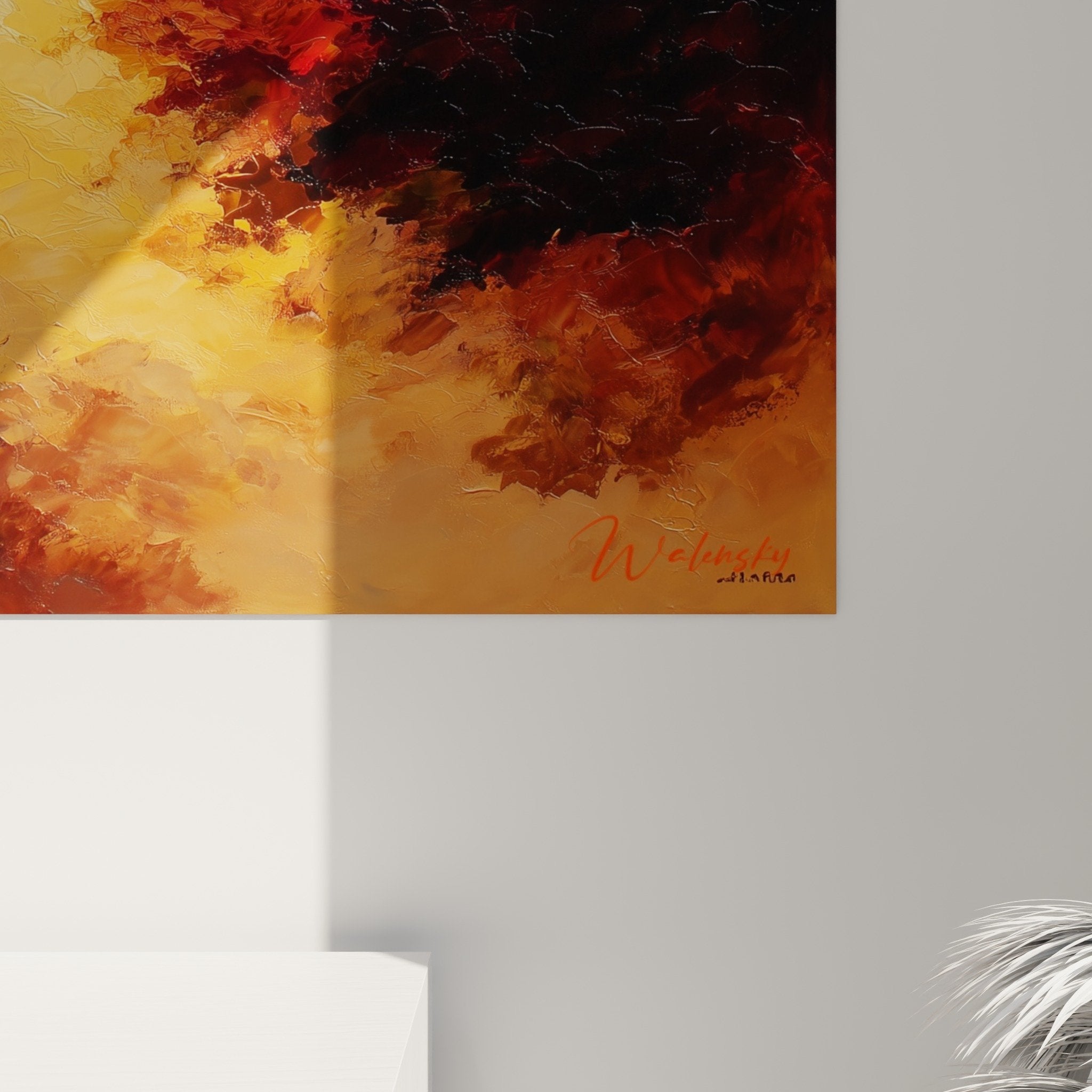 Overview of mountain valley artwork, orange and purple composition feng shui earth element