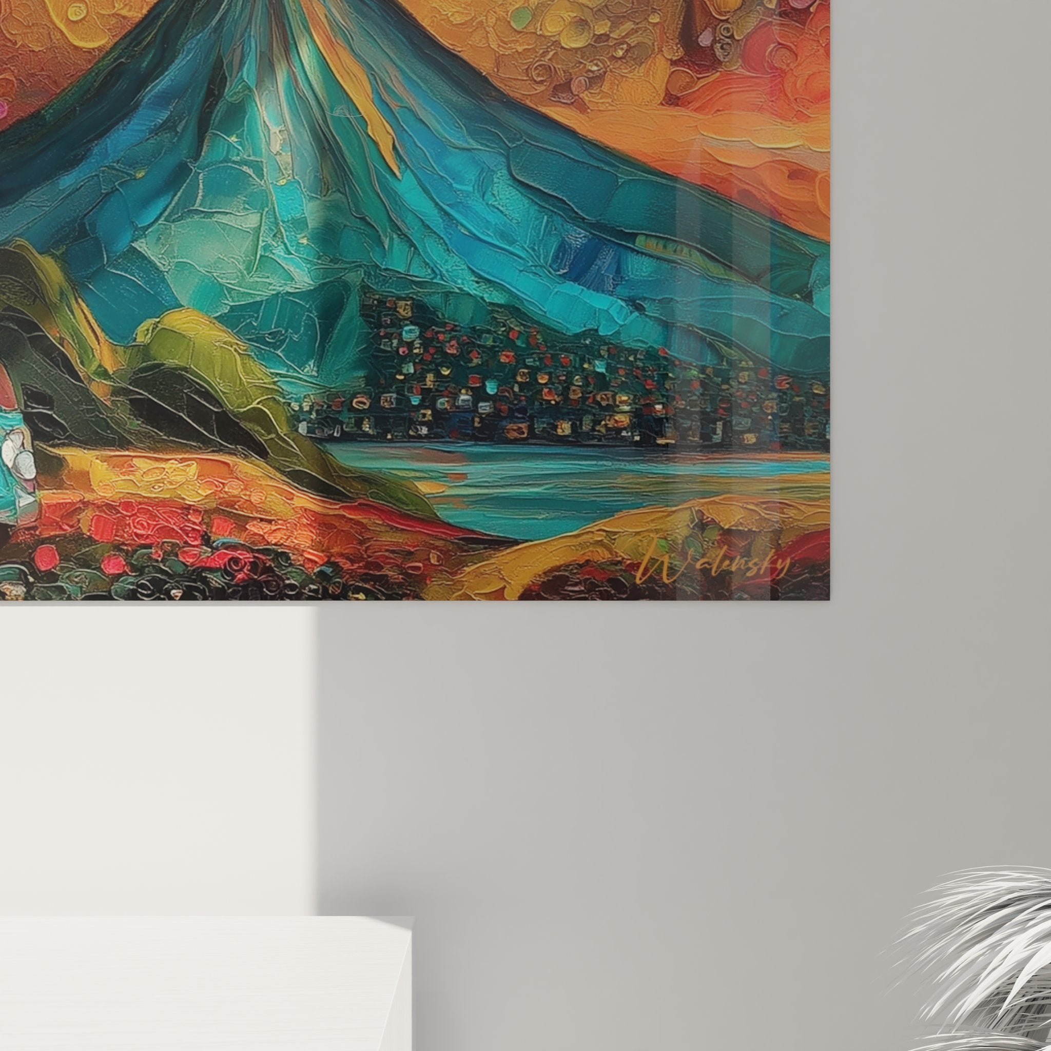 Vue ensemble tableau mural van volcan style pop art couleurs saturées décoration