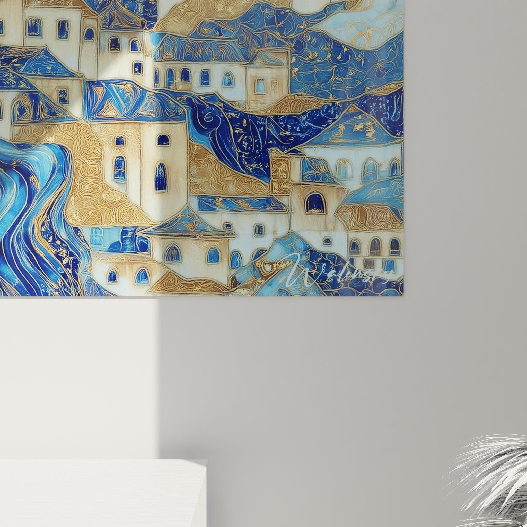 Vue d'ensemble tableau mural village montagne art byzantin décoration intérieure