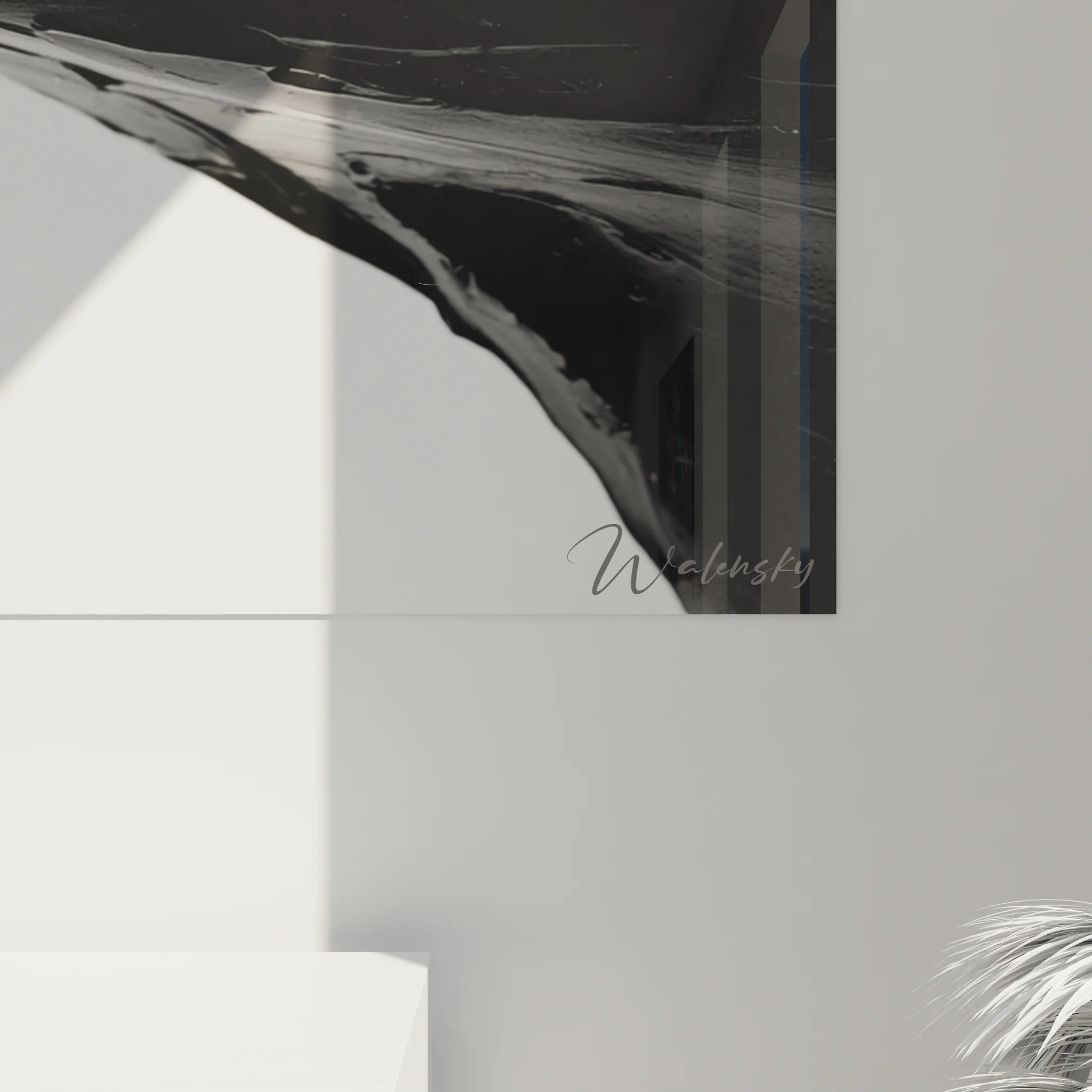 Vue ensemble tableau visage abstrait noir blanc dans intérieur design moderne