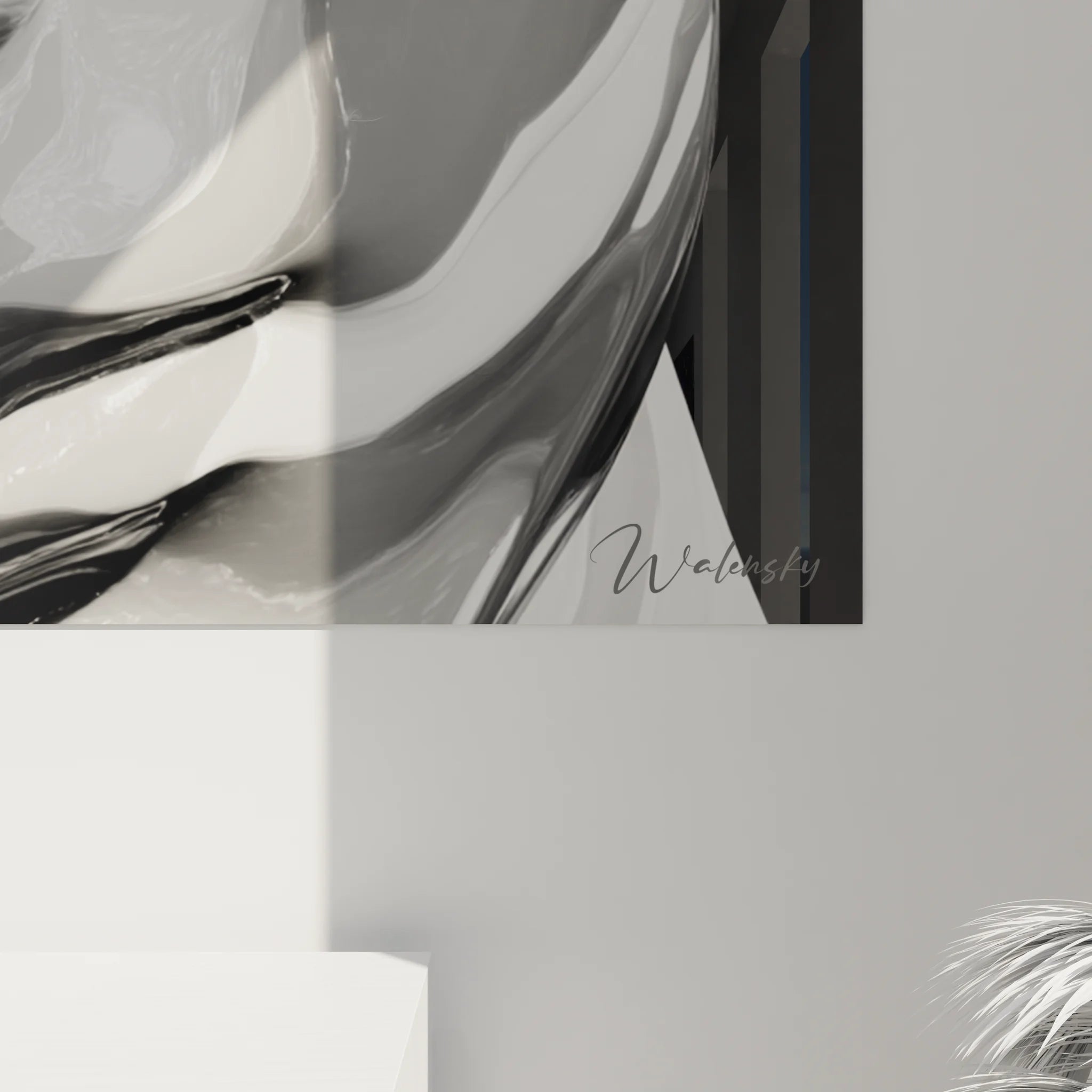 Vue ensemble tableau visage miroir noir blanc œuvre art contemporain mural