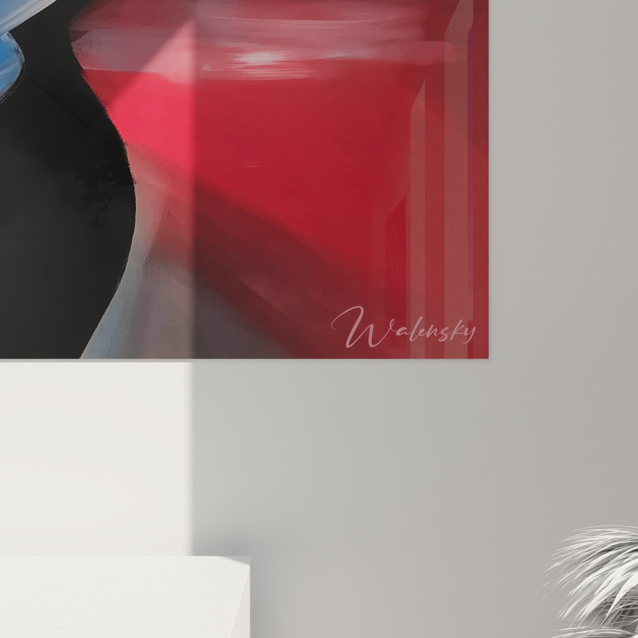 Vue d'ensemble tableau volcan abstrait avec composition complète et palette colorée