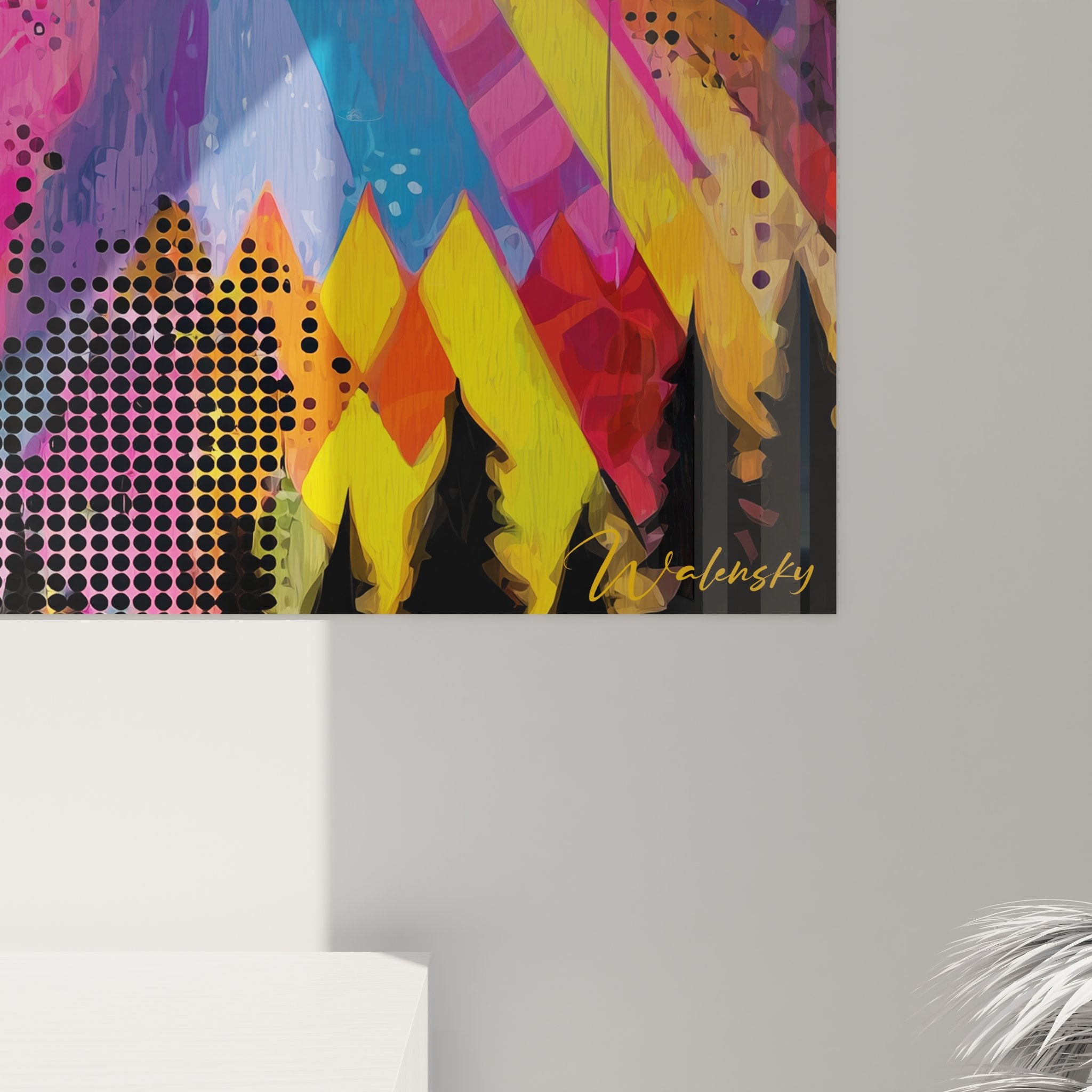 Vue ensemble tableau volcan pop art éruption colorée décoration murale contemporaine