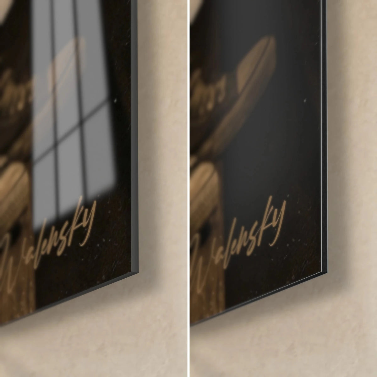 Obraz vintage piłka do koszykówki, prawy dolny róg: błyszczący akryl z refleksami, matowe czarne Dibond, krawędź 3 mm