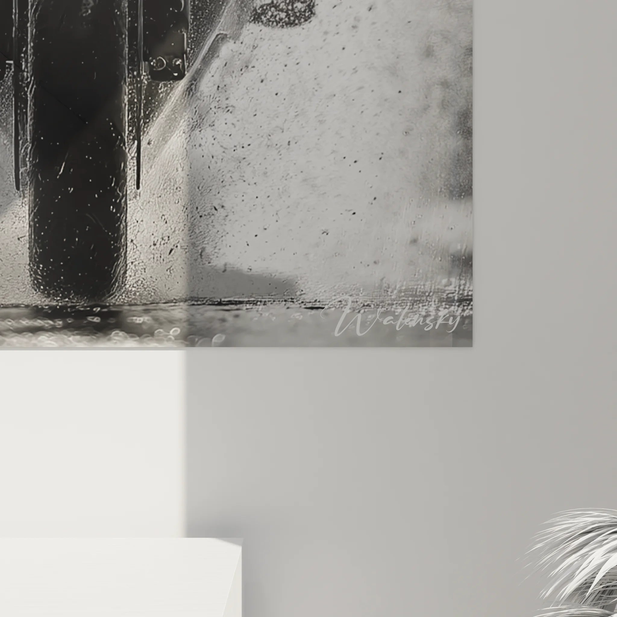 Vue ensemble tableau XXL moto sportive noir et blanc, décoration murale art automobile moderne