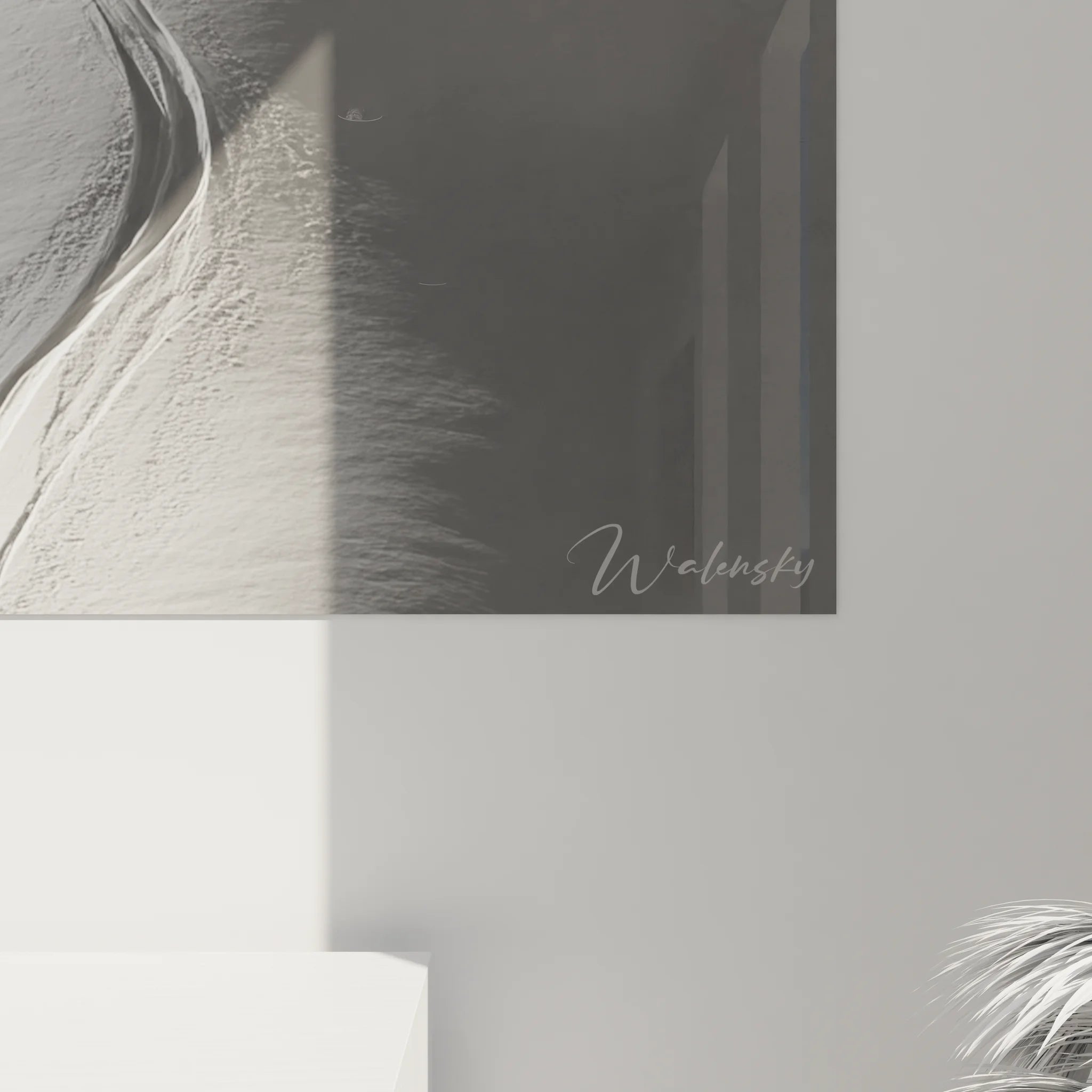 Vue ensemble tableau XXL ski hors-piste noir et blanc, décoration murale sports montagne moderne