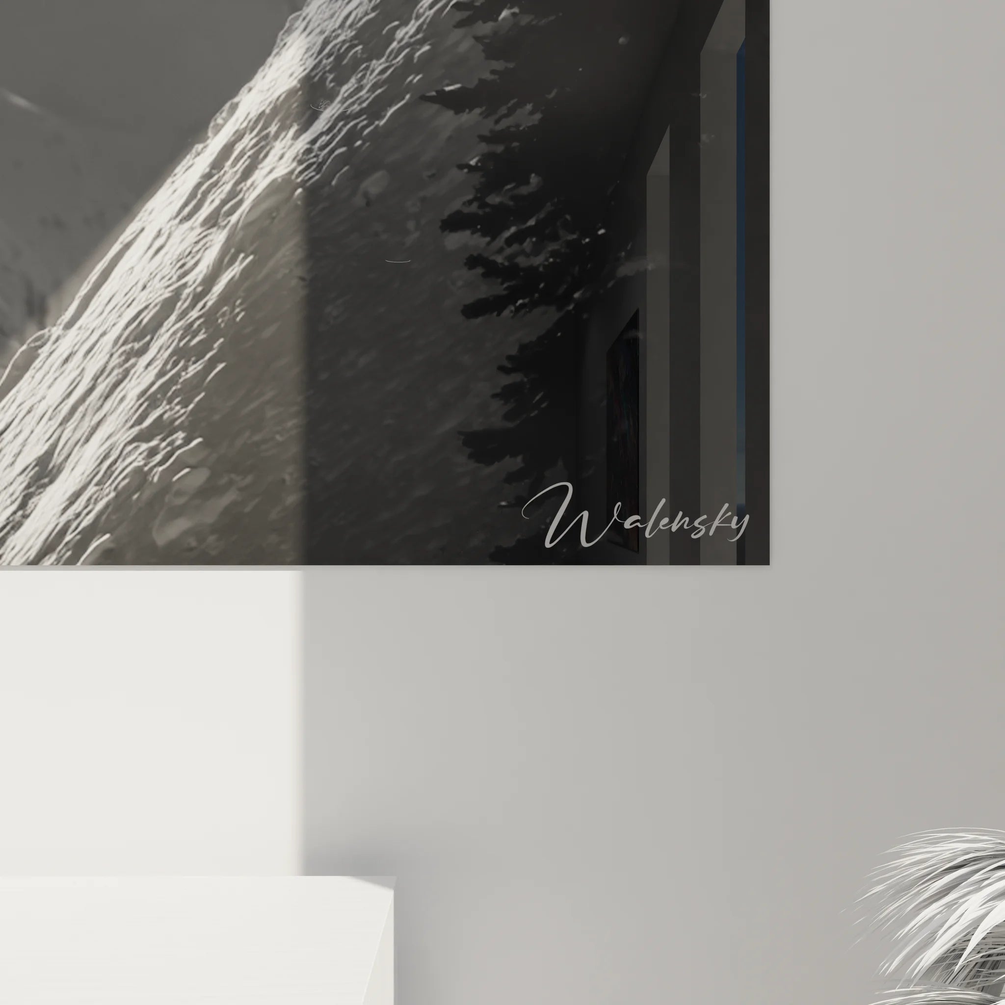 Vue ensemble tableau XXL skieur freestyle noir blanc décoration murale sport hiver montagne