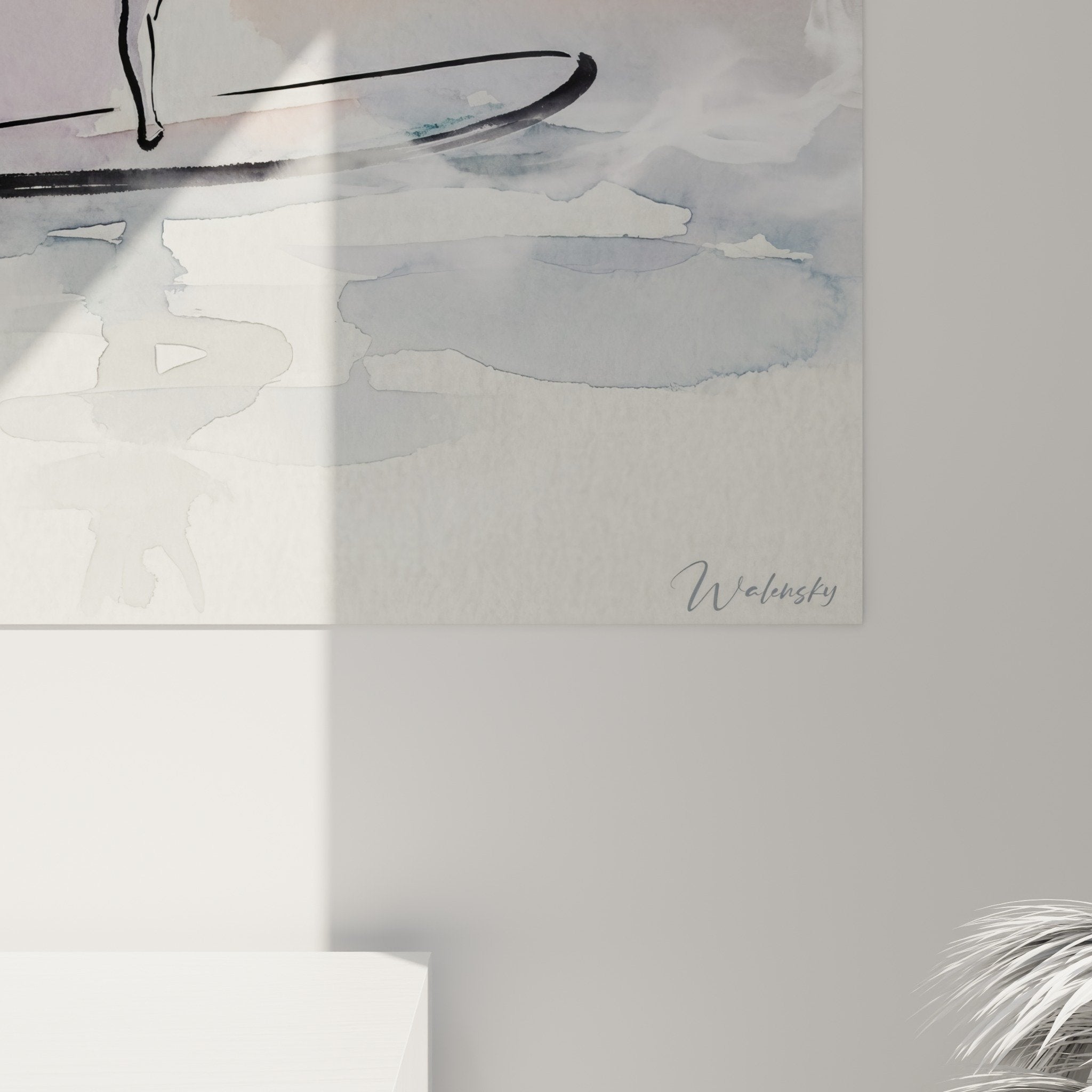 Tableau mural yoga paddle vue ensemble decoration interieur style zen aquarelle rose violet
