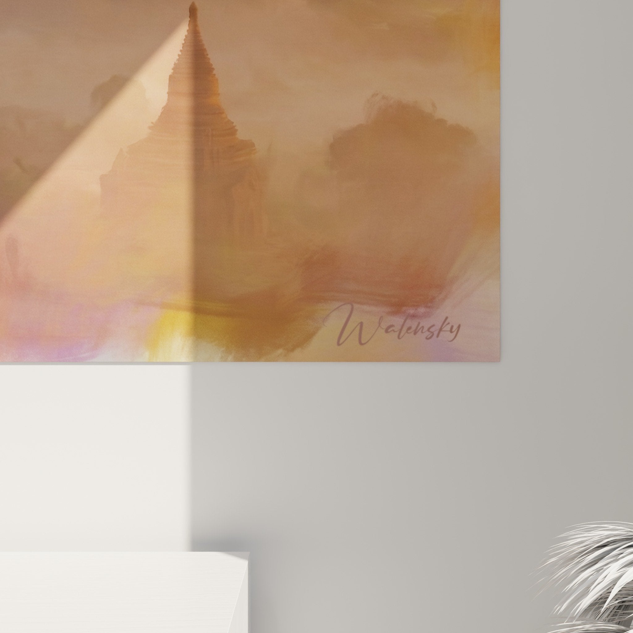 Overview mystical temples painting golden mist interior decoration zen oriental