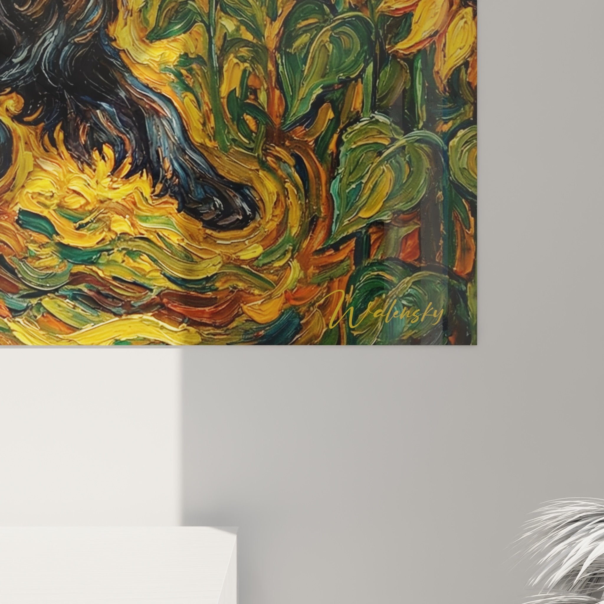 Vue d'ensemble tableau mural Terre Neuve champ tournesols style artistique tourbillonnant coloré