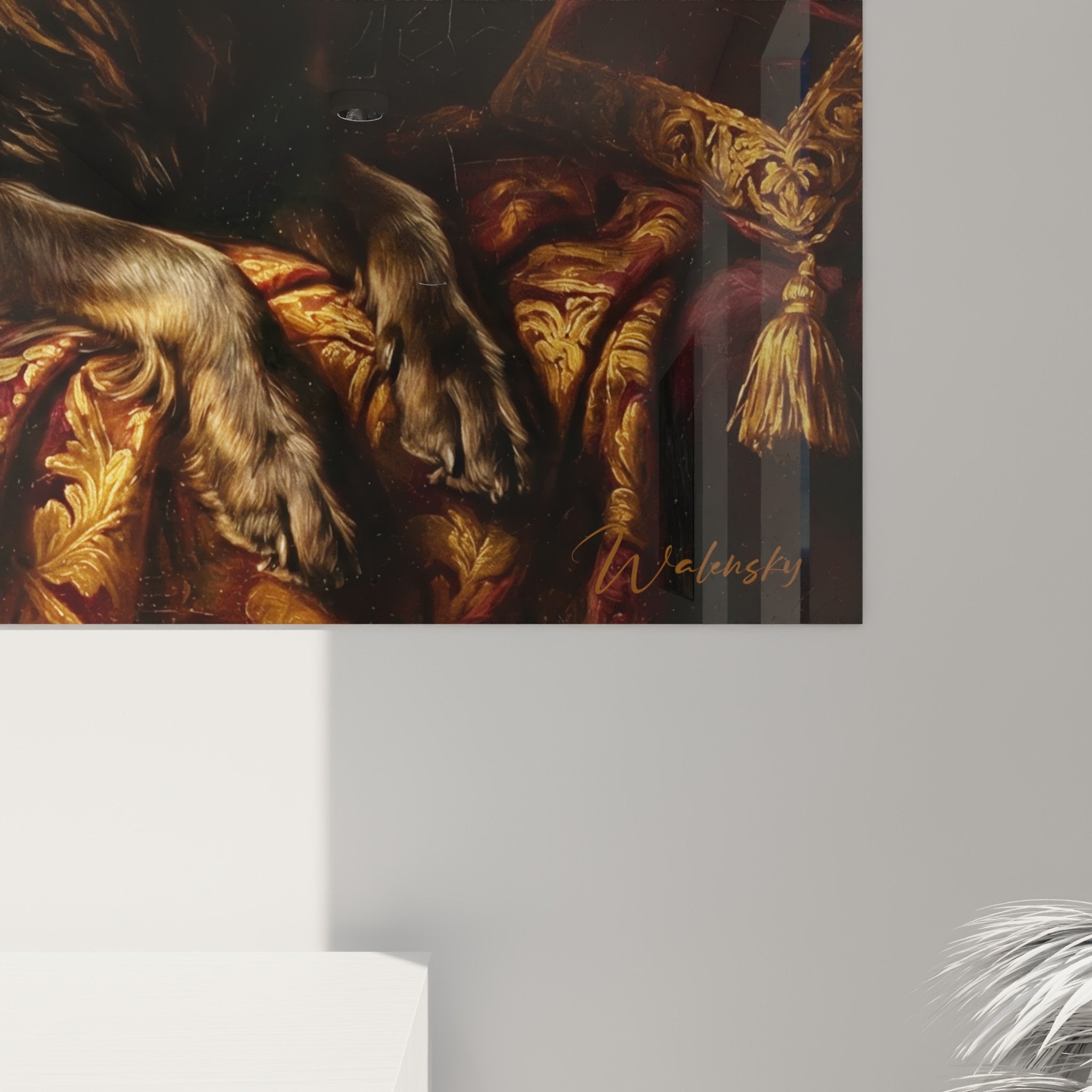 Vue ensemble tableau chiens Terre Neuve décor classique salon bourgeois raffiné