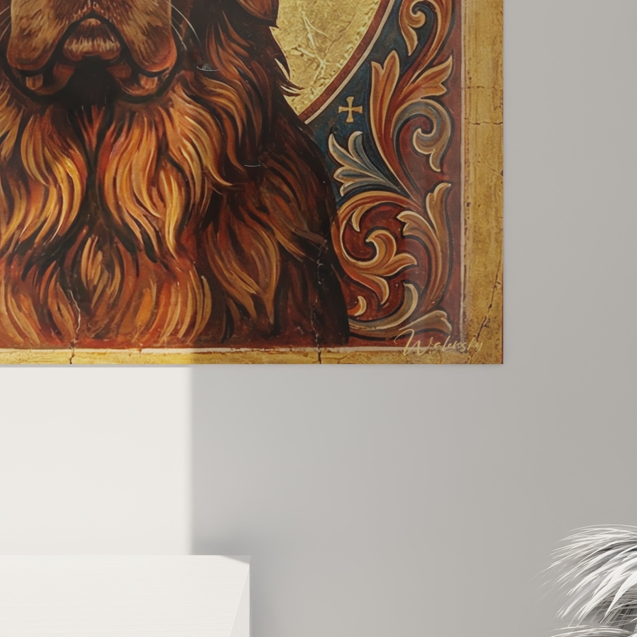 Vue d'ensemble tableau Terre Neuve icône religieuse dorures byzantines motifs ornementaux