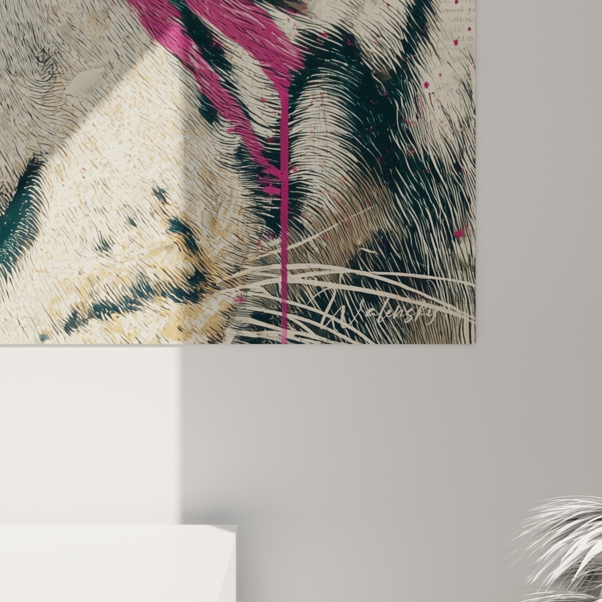 Übersicht künstlerisches Tiger-Gemälde Pop-Farben Türkis Magenta urbaner zeitgenössischer Stil