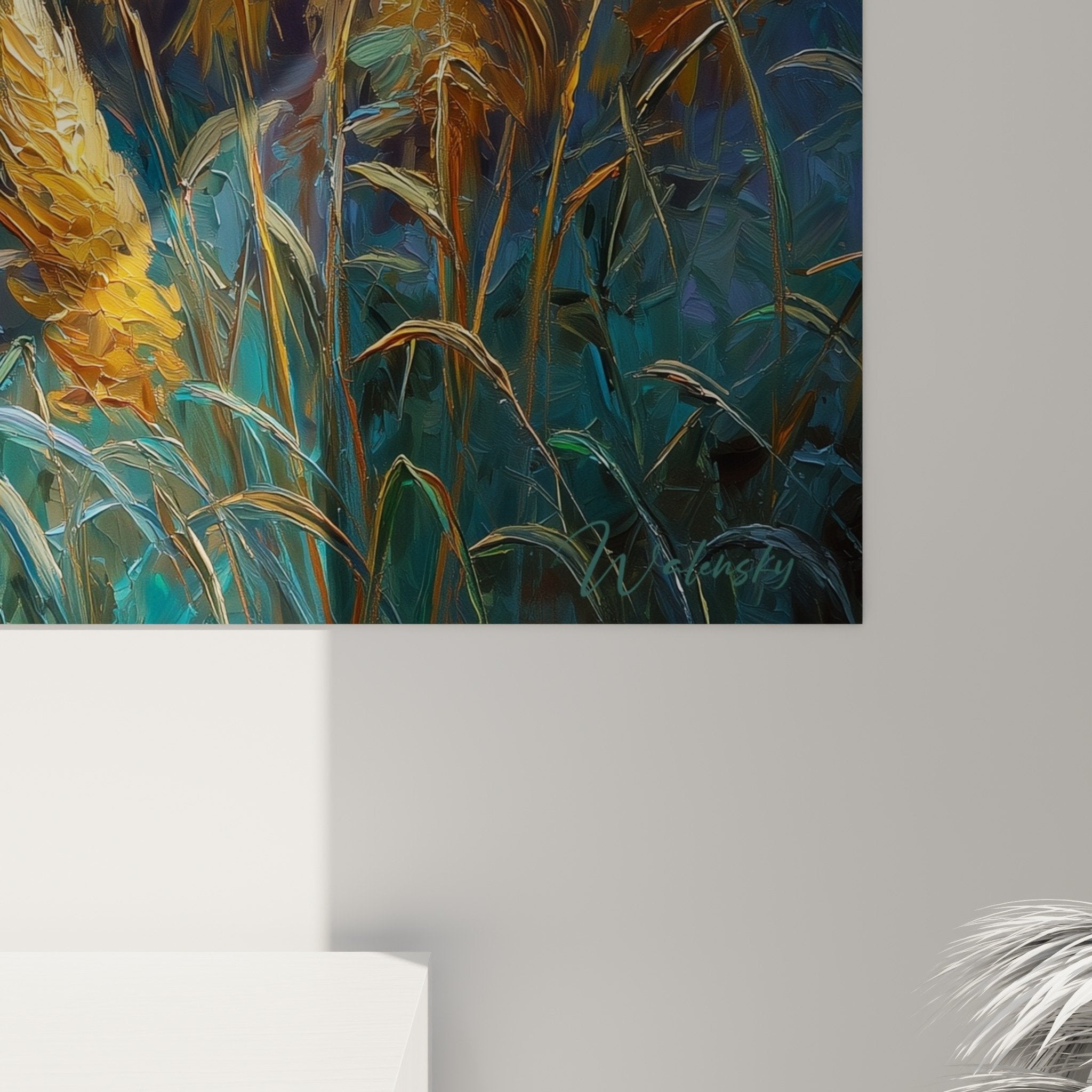 golden grasses wall art living room modern nature decoration overview