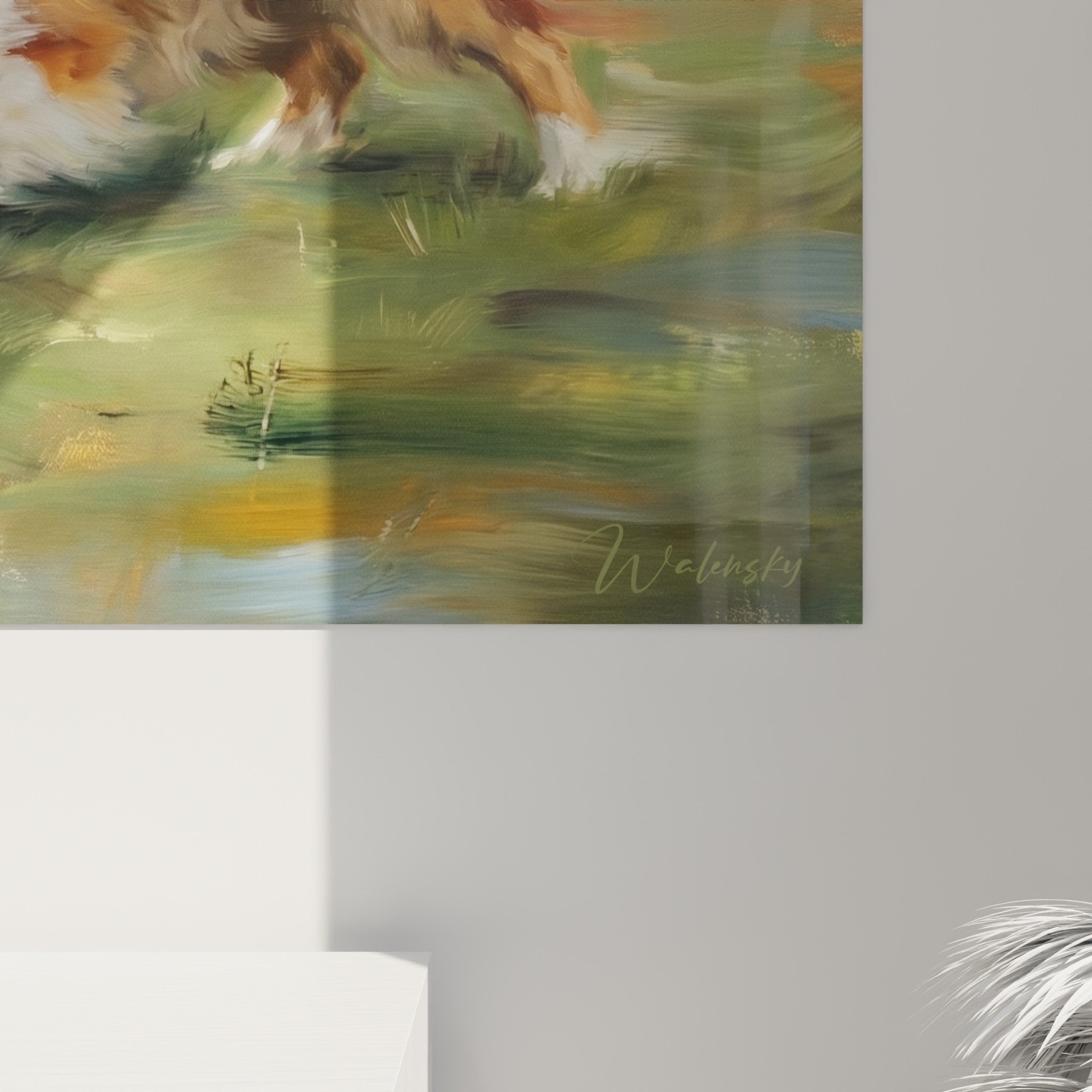 Vue ensemble tableau mural berger shetland scene chasse canards decoration murale nature