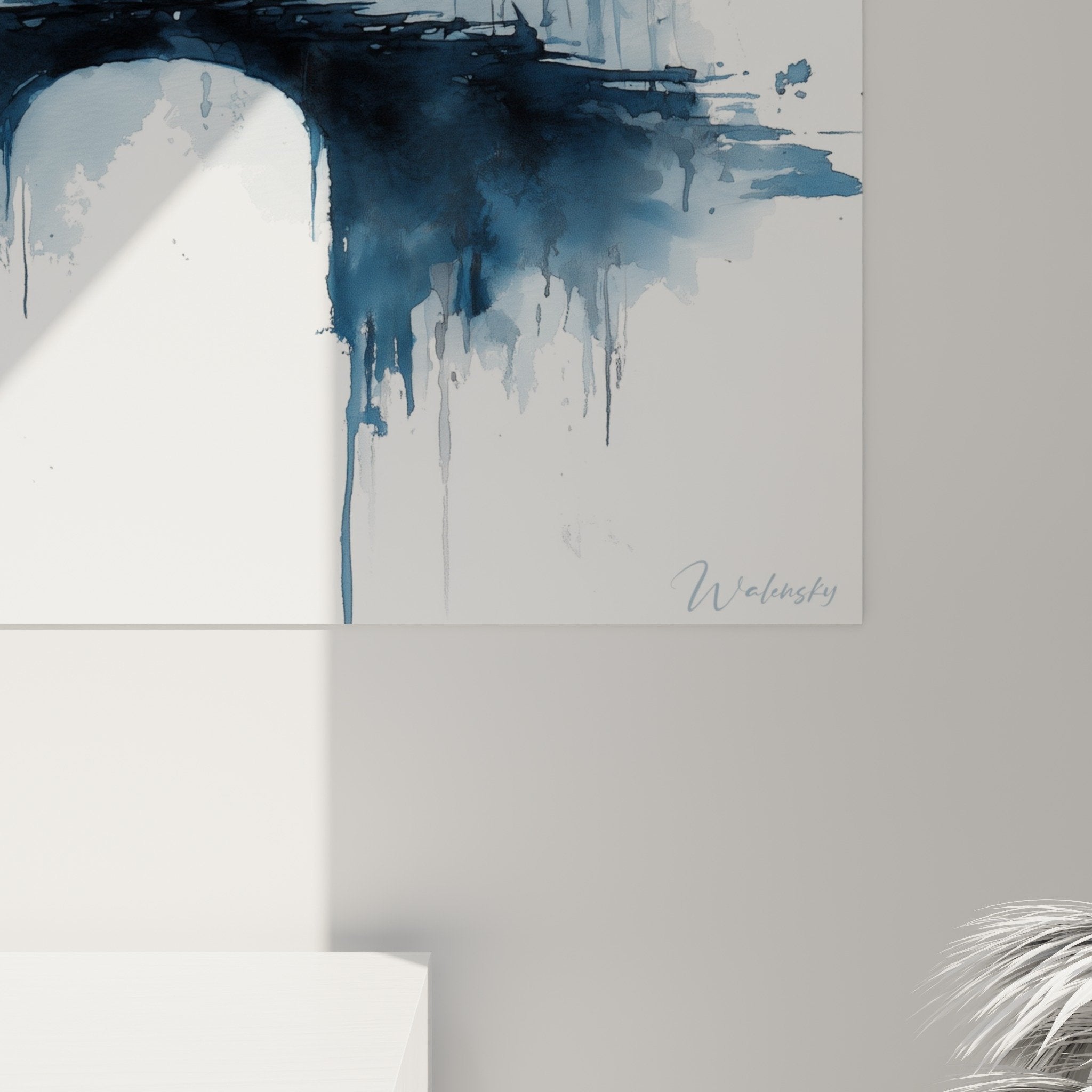 vue ensemble tableau pagode bleue brume silhouette pont art oriental mural