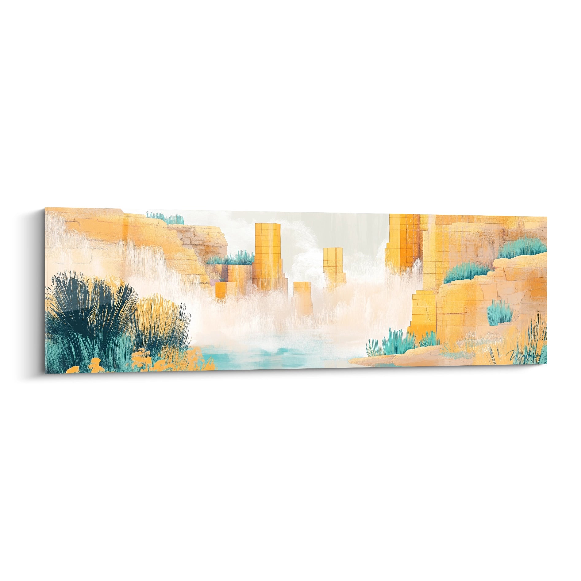 Tableau mural Egypte Walensky représentant un paysage désertique avec ruines et végétation stylisée