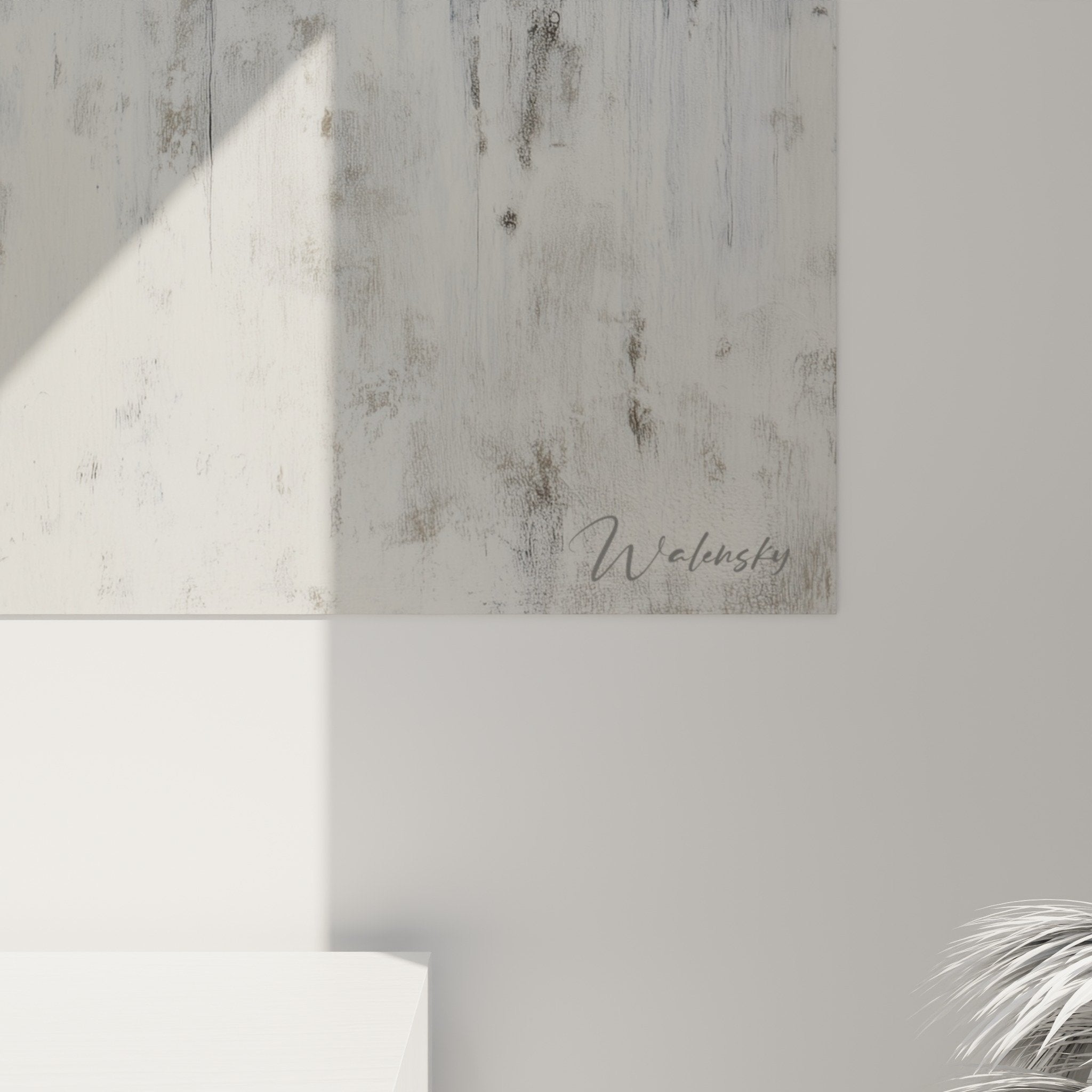 perspective view abstract gray painting brown drips modern wall decor feng shui metal