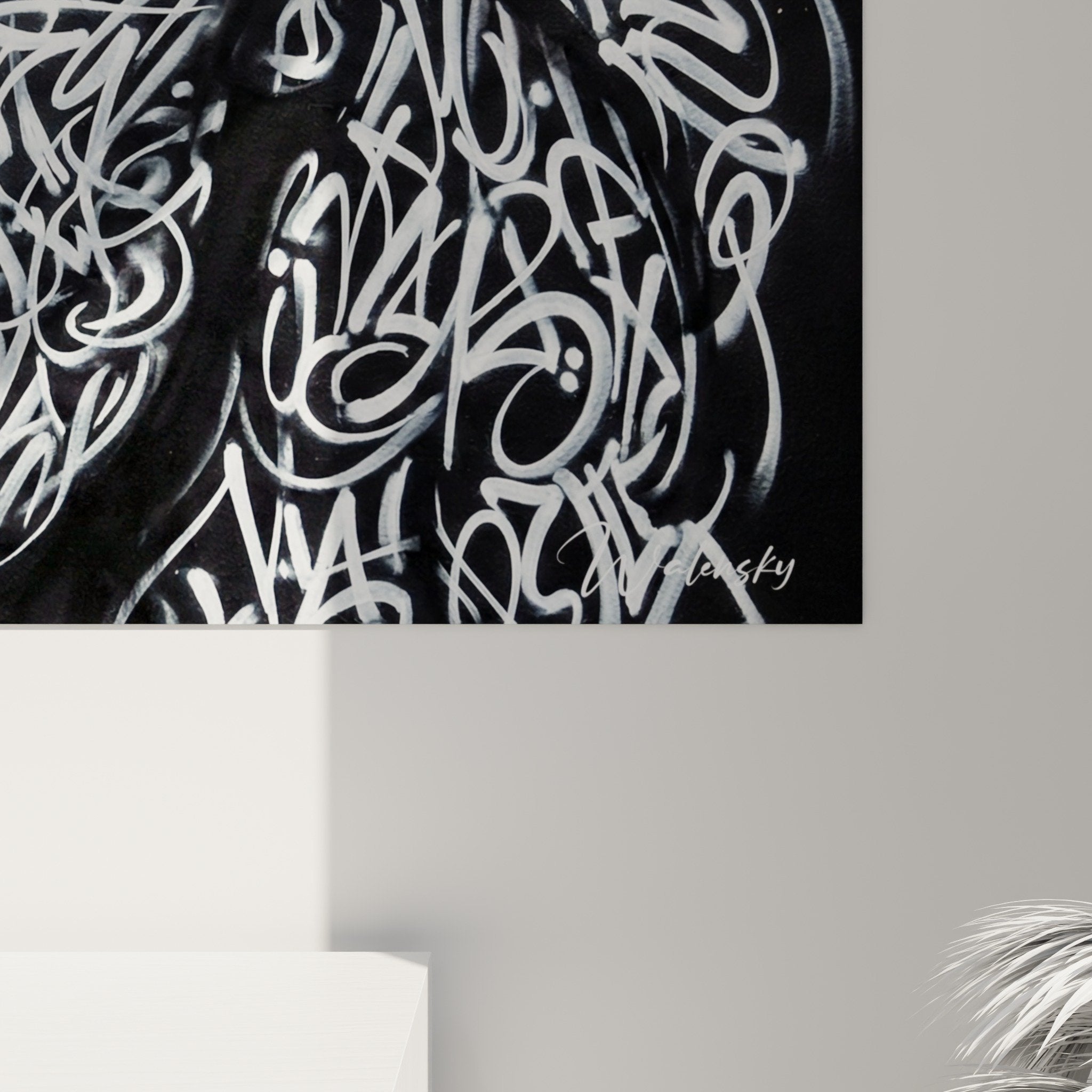 Gesamtansicht Porträt Urban Schwarzweiß moderne Kalligraphie zeitgenössische Wanddekoration grafisches Design