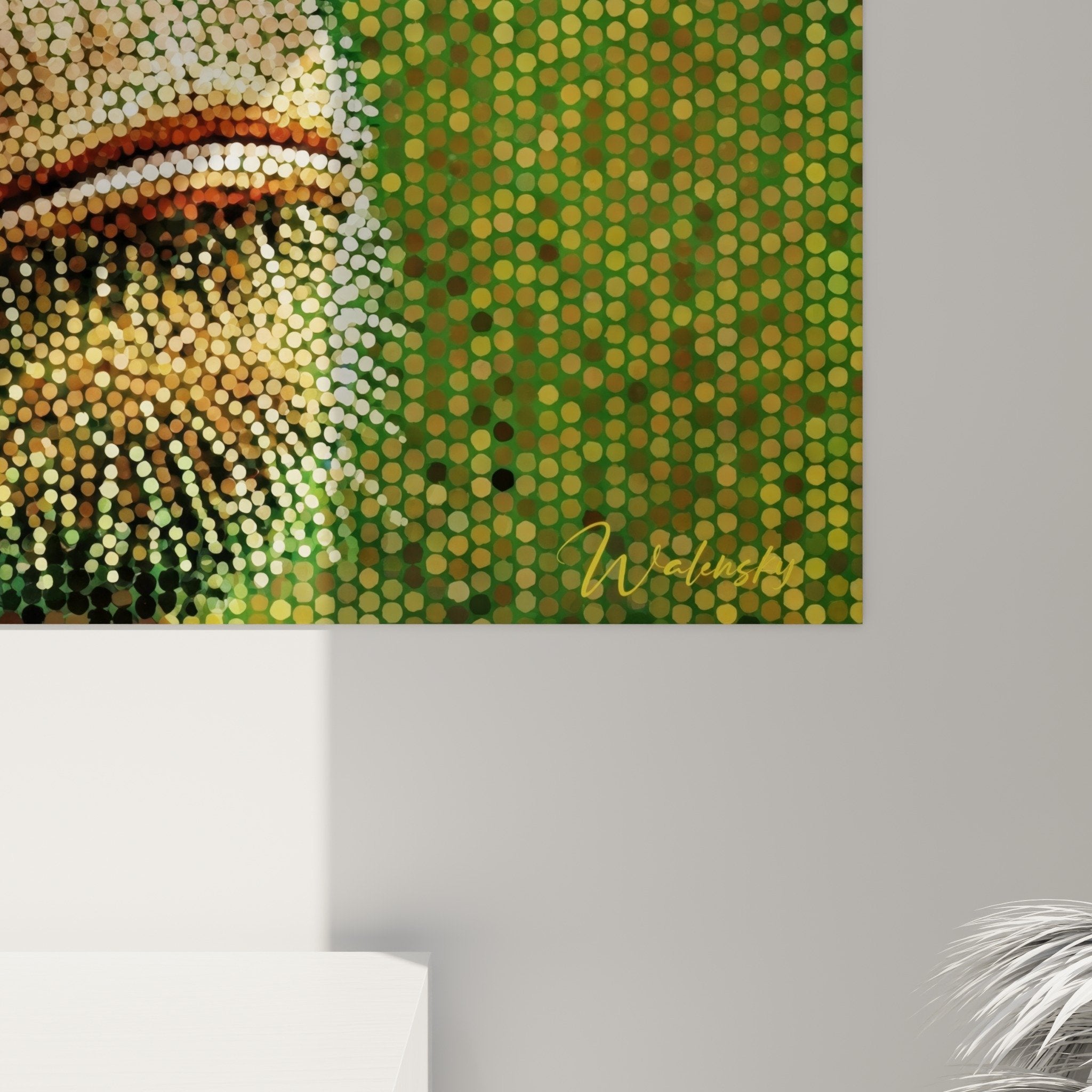 Vue ensemble portrait chimpanzé mosaïque verte dorée art animalier moderne
