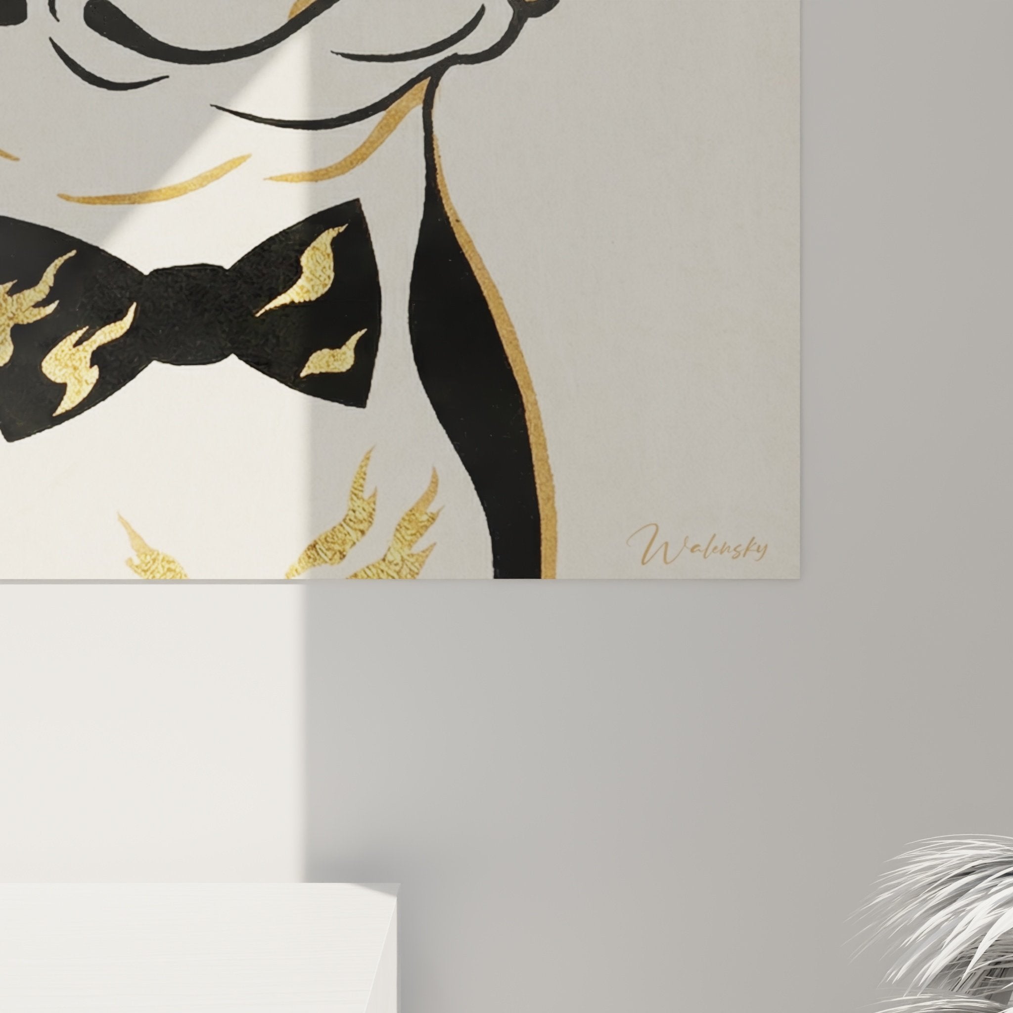 Vue ensemble tableau Boston Terrier chic salon moderne decoration art canin contemporain
