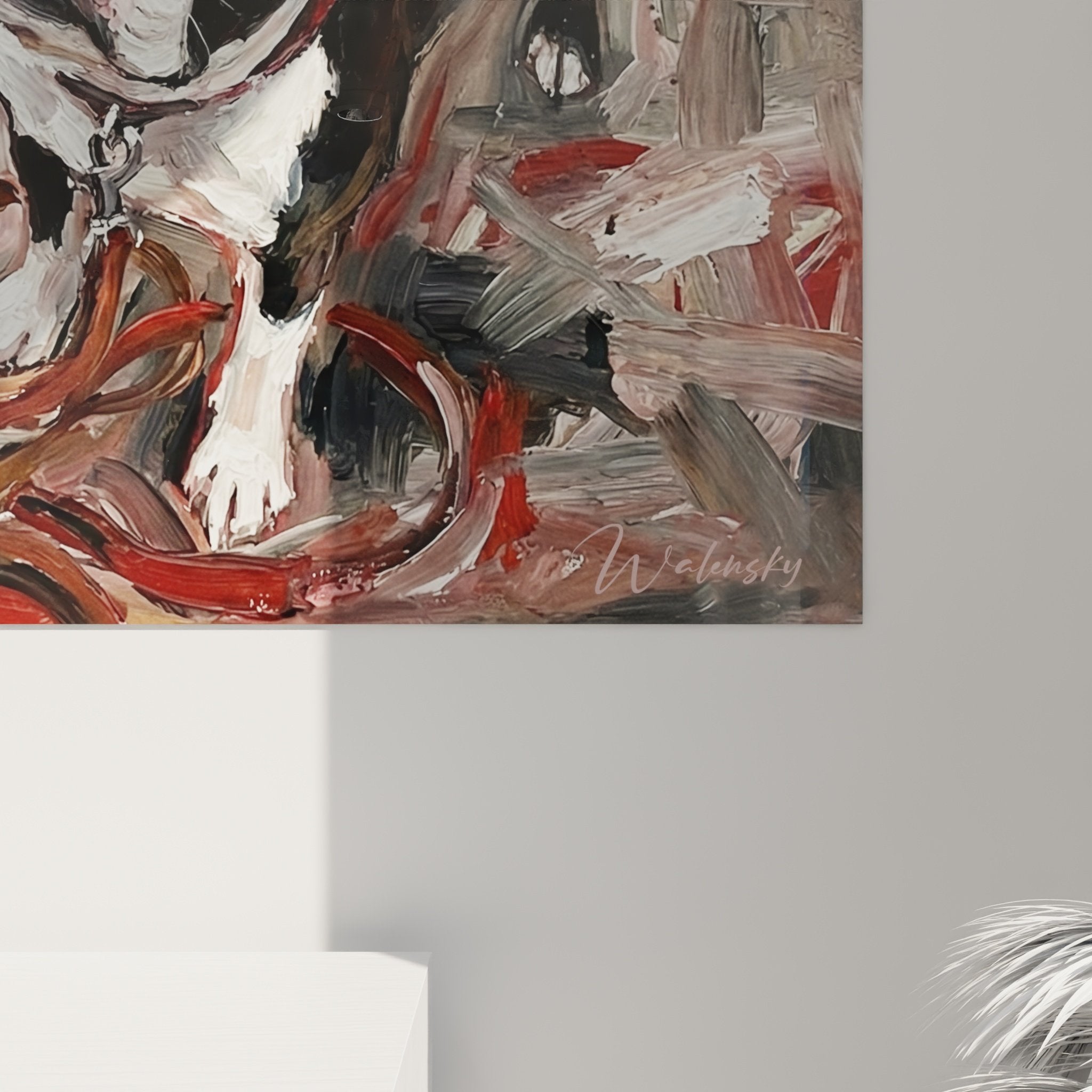 Gesamtansicht Boston Terrier Kunstdruck Wohnzimmer moderne warme Inneneinrichtung