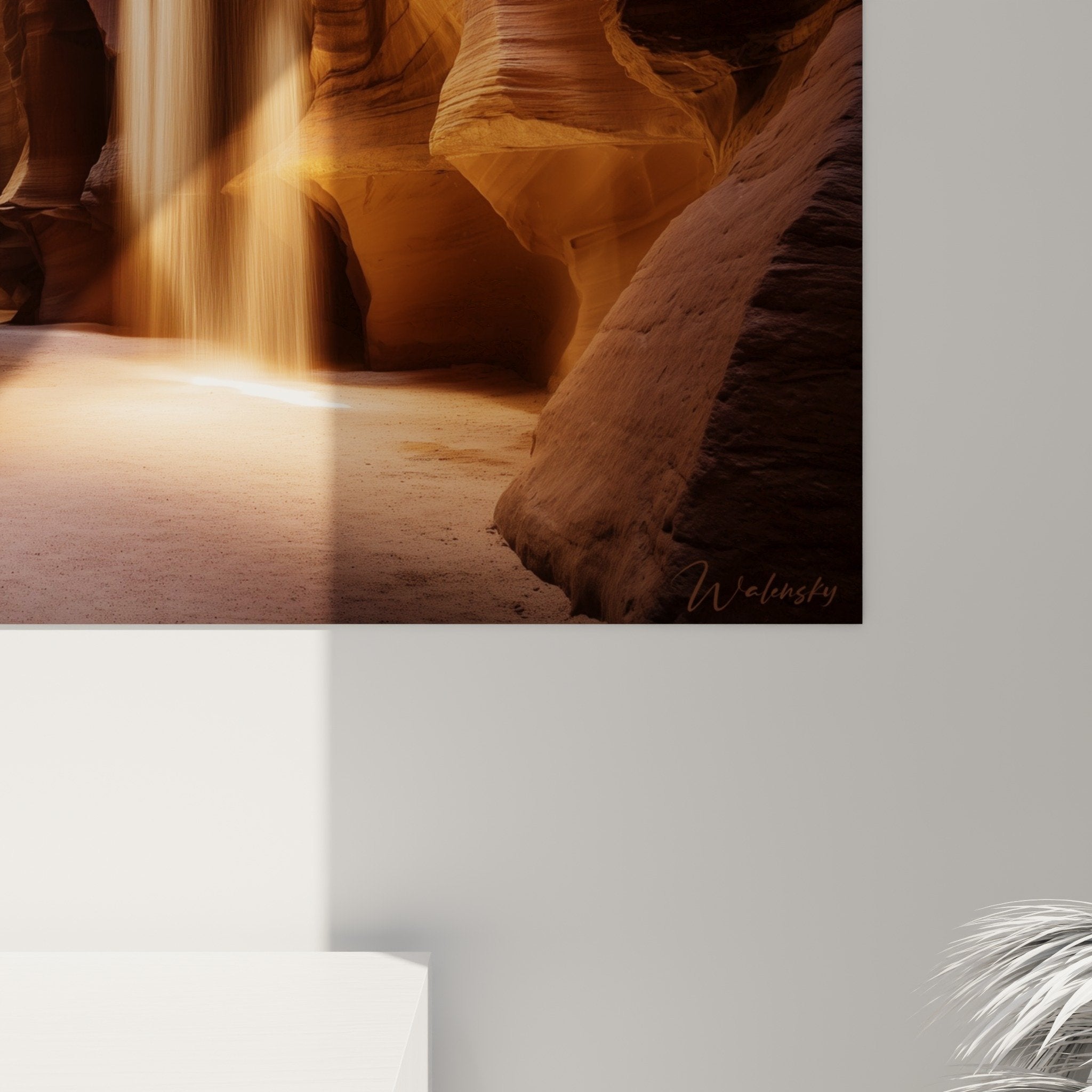 Vue ensemble tableau canyon salon déco murale cascade dorée ambiance chaleureuse nature minérale Edition Sable
