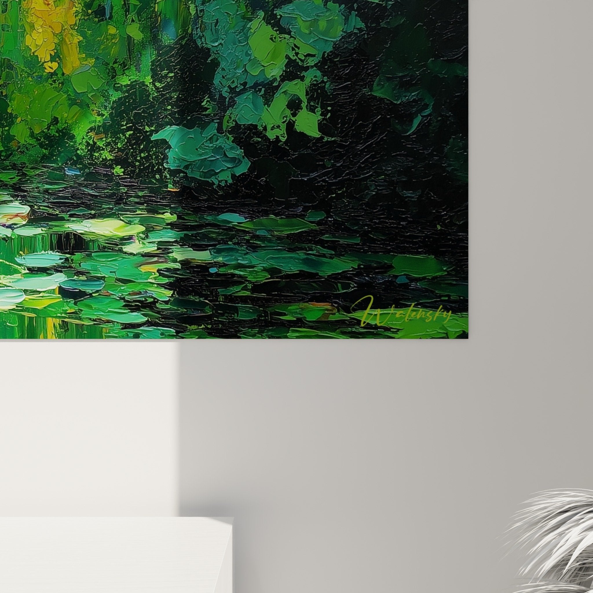 Vue ensemble tableau foret emeraude salon decoration murale nature feng shui est bois harmonie
