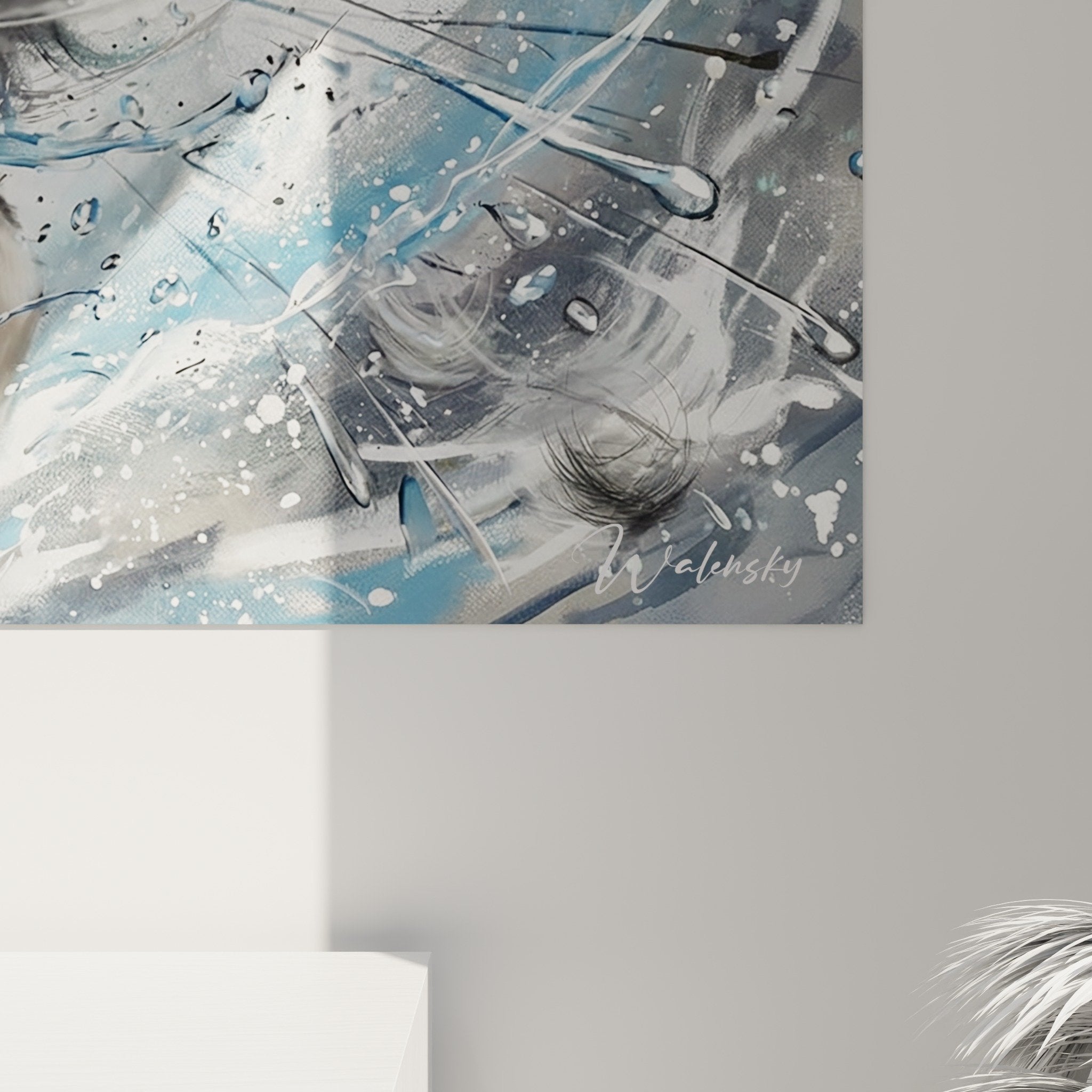 Vue ensemble tableau mural Keeshond action aquatique decoration contemporaine salon moderne