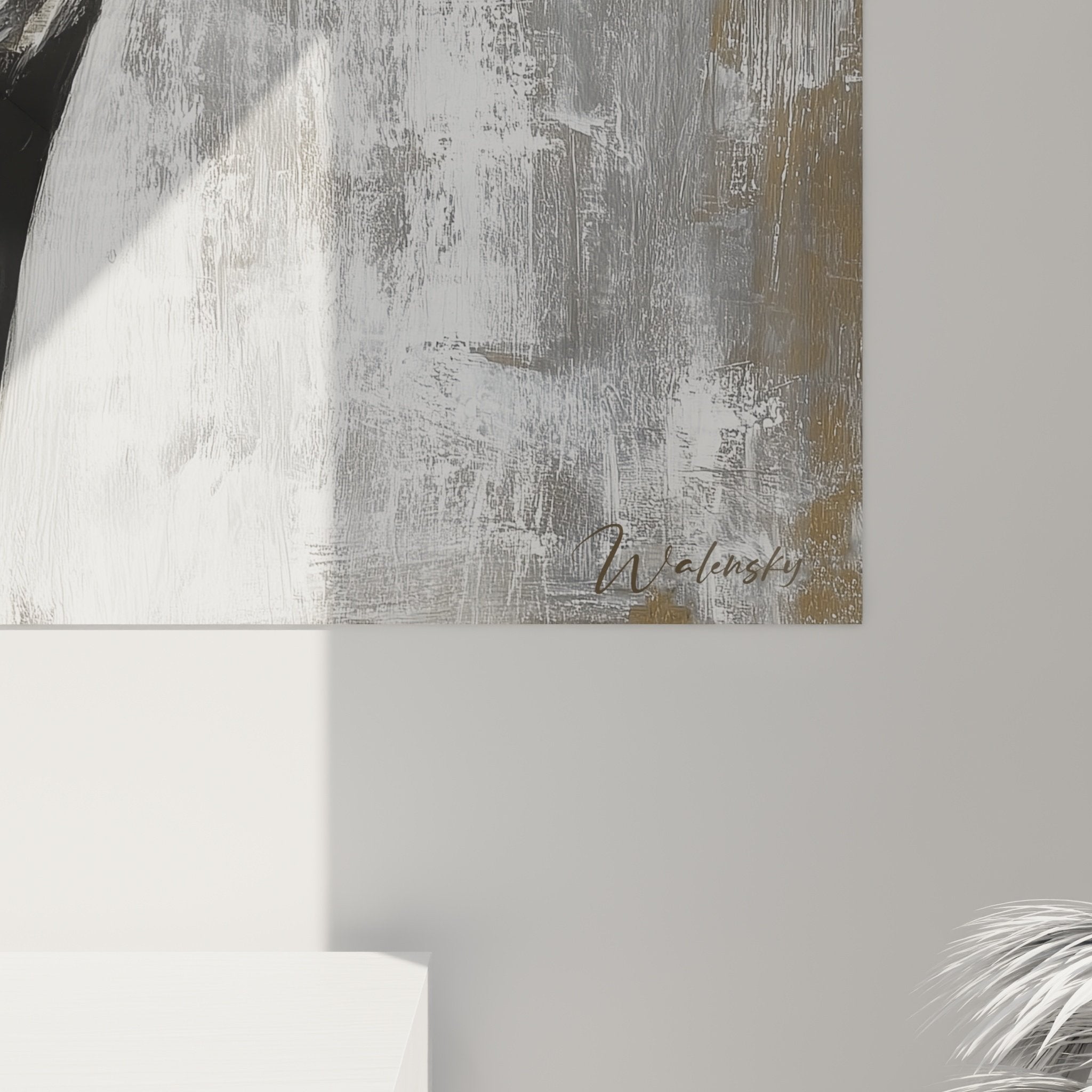 Vue ensemble tableau lévrier whippet noir mur salon décoration moderne élégante style minimaliste