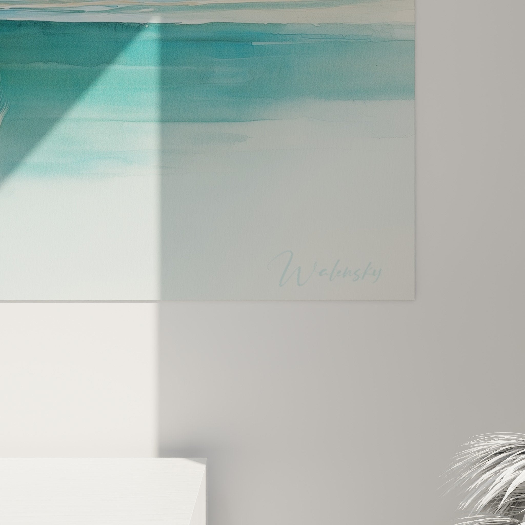 Vue ensemble tableau lion aquatique dans salon contemporain ambiance zen et apaisante