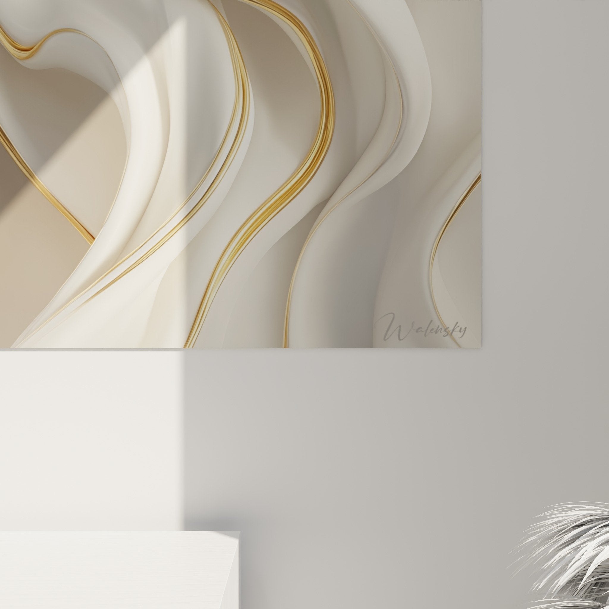 Abstract marble wall art modern living room decor golden wave patterns