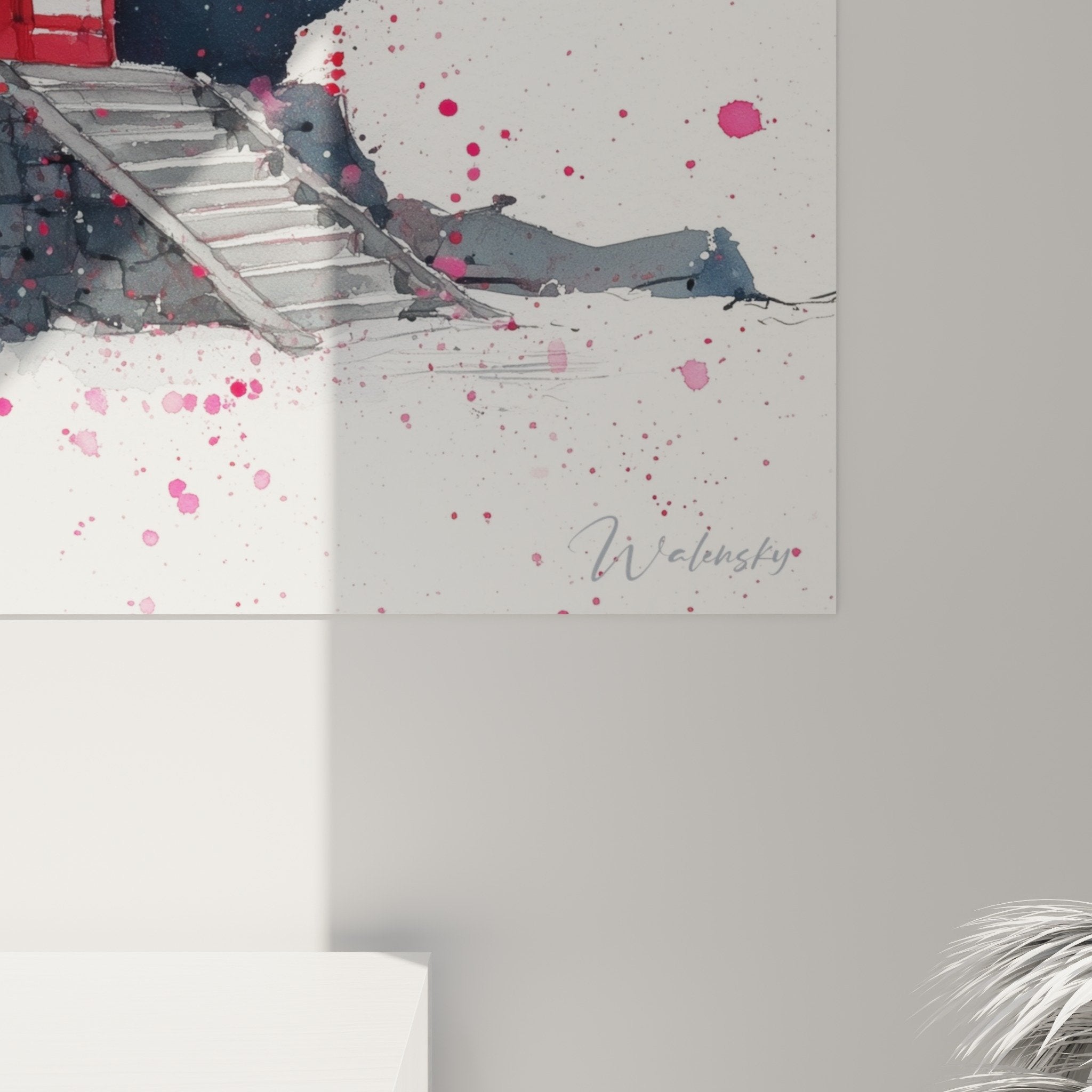 Vue ensemble tableau pagode japonaise salon moderne mur gris decoration orientale contemporaine