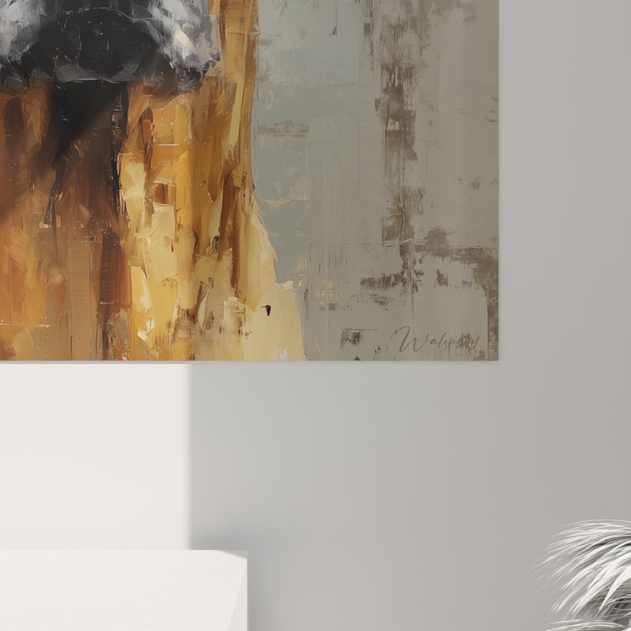 Vue d'ensemble tableau Rhodesian Ridgeback dans salon contemporain avec décoration harmonieuse tons naturels
