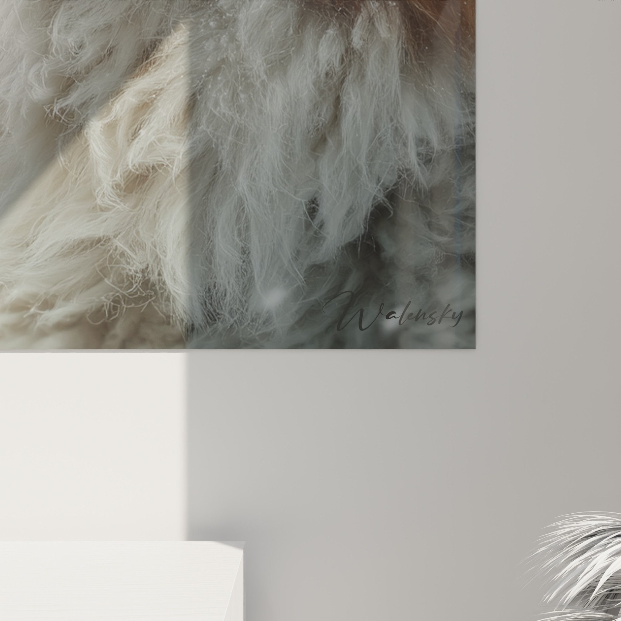 Vue ensemble tableau Saint Bernard salon décoration intérieur moderne portrait chien hivernal mural