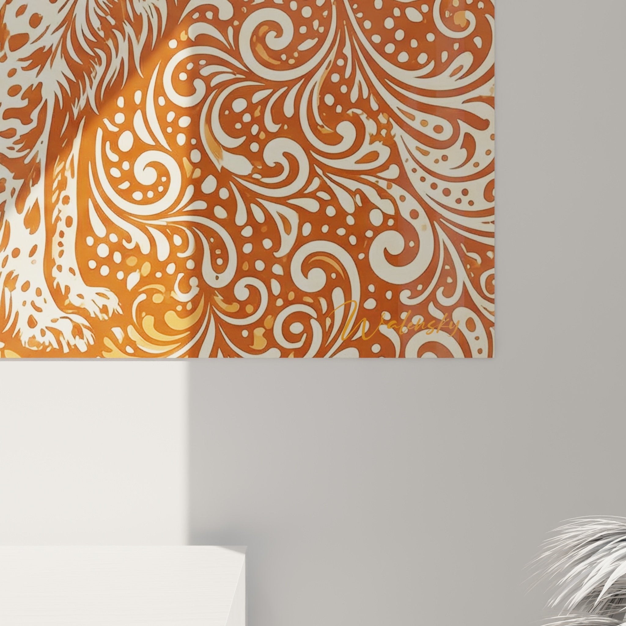 Vue ensemble tableau setter anglais baroque dore accroche salon decoration murale tons cuivres chaleureux