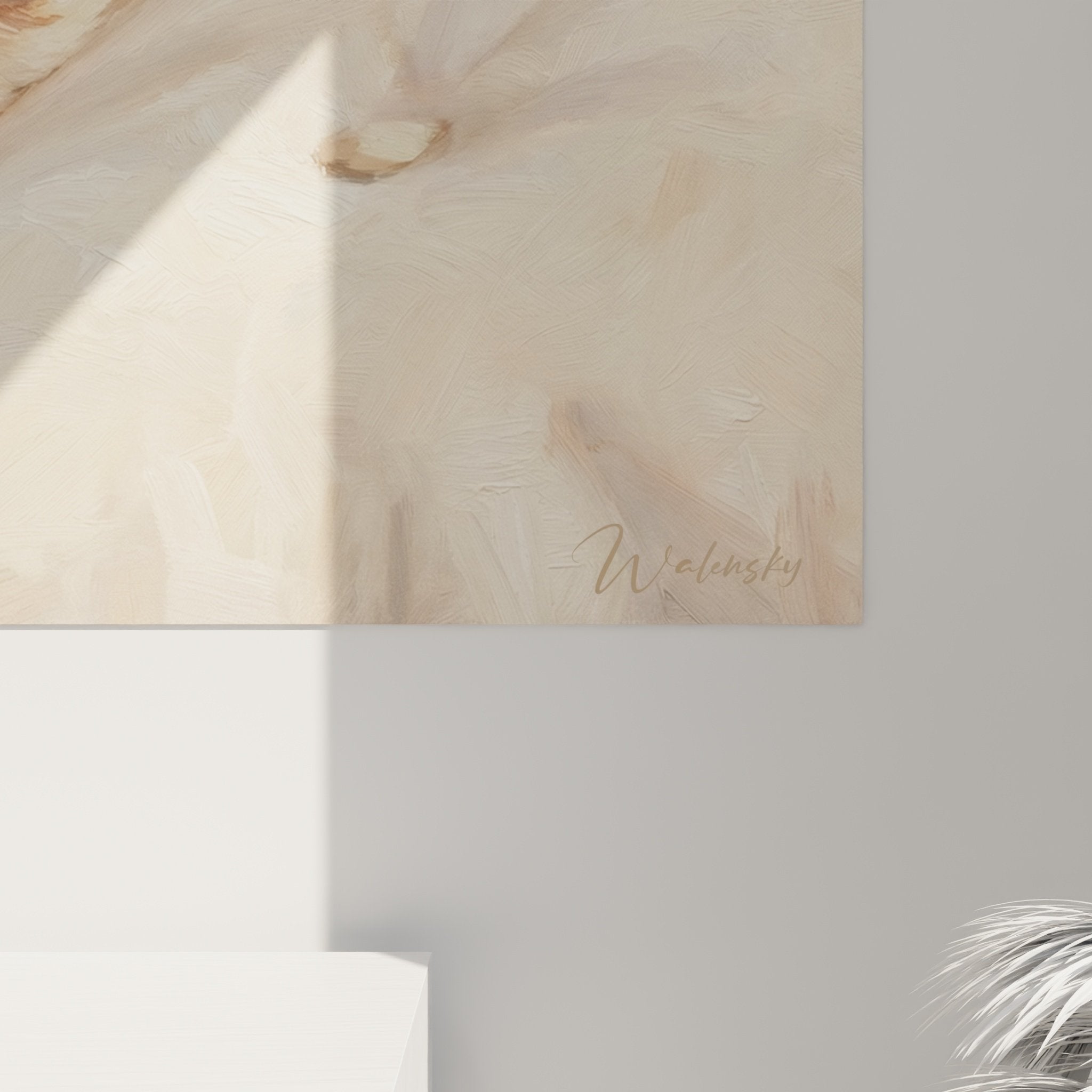 Vue d'ensemble du tableau Spitz Poméranien dans salon cocooning aux nuances naturelles