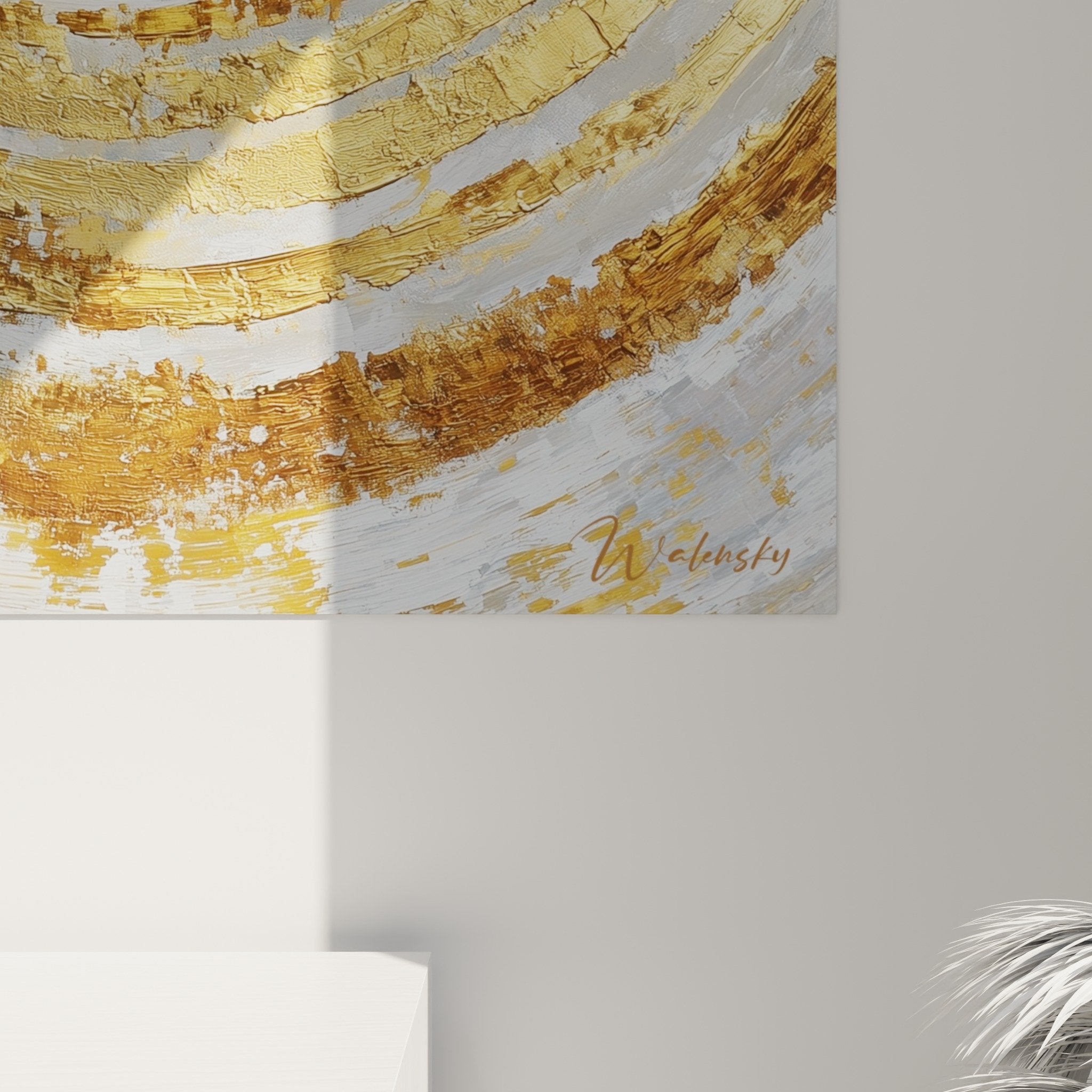 Overall view golden spirals wall art living room feng shui northeast earth decoration