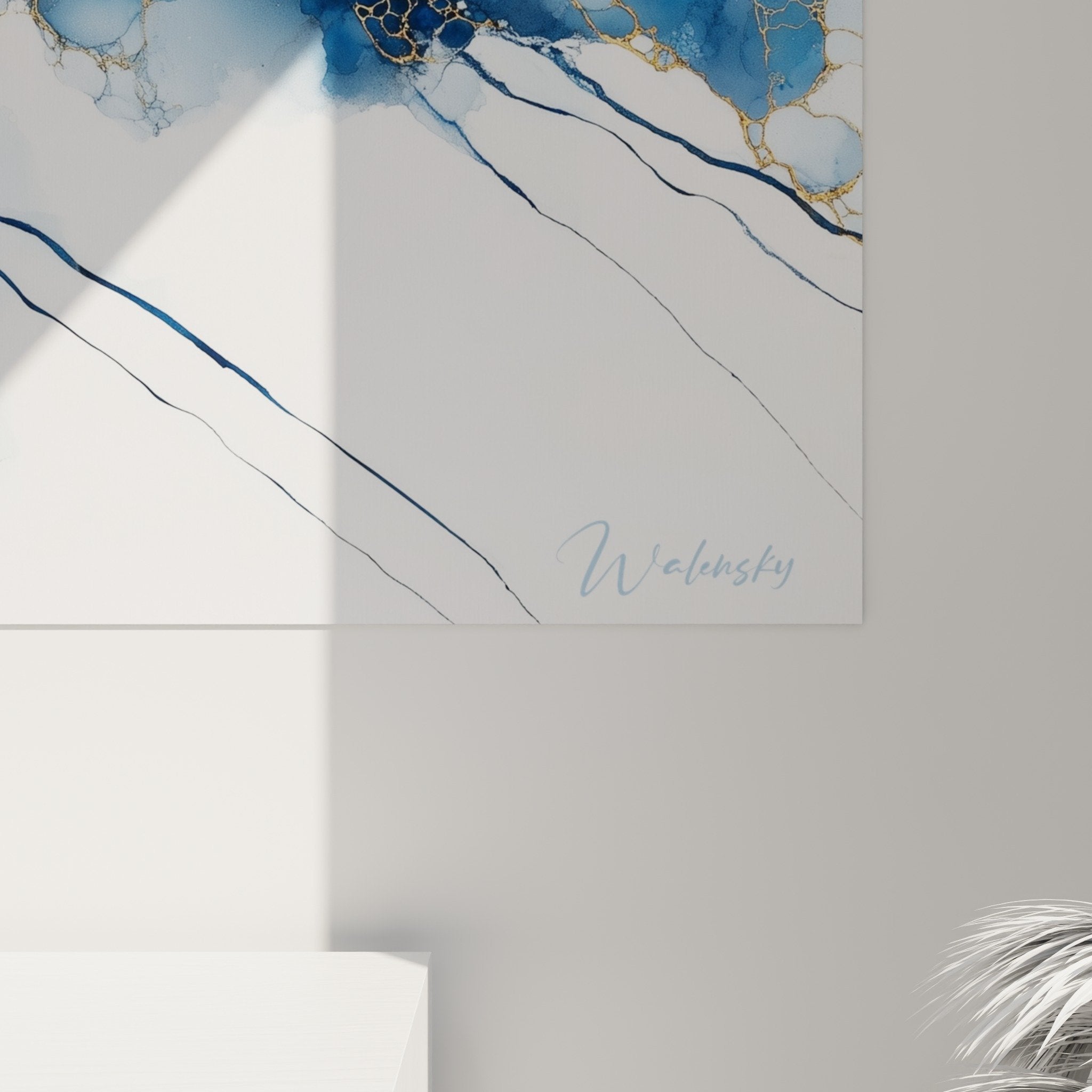 vue ensemble tableau marbre abstrait bleu composition horizontale moderne
